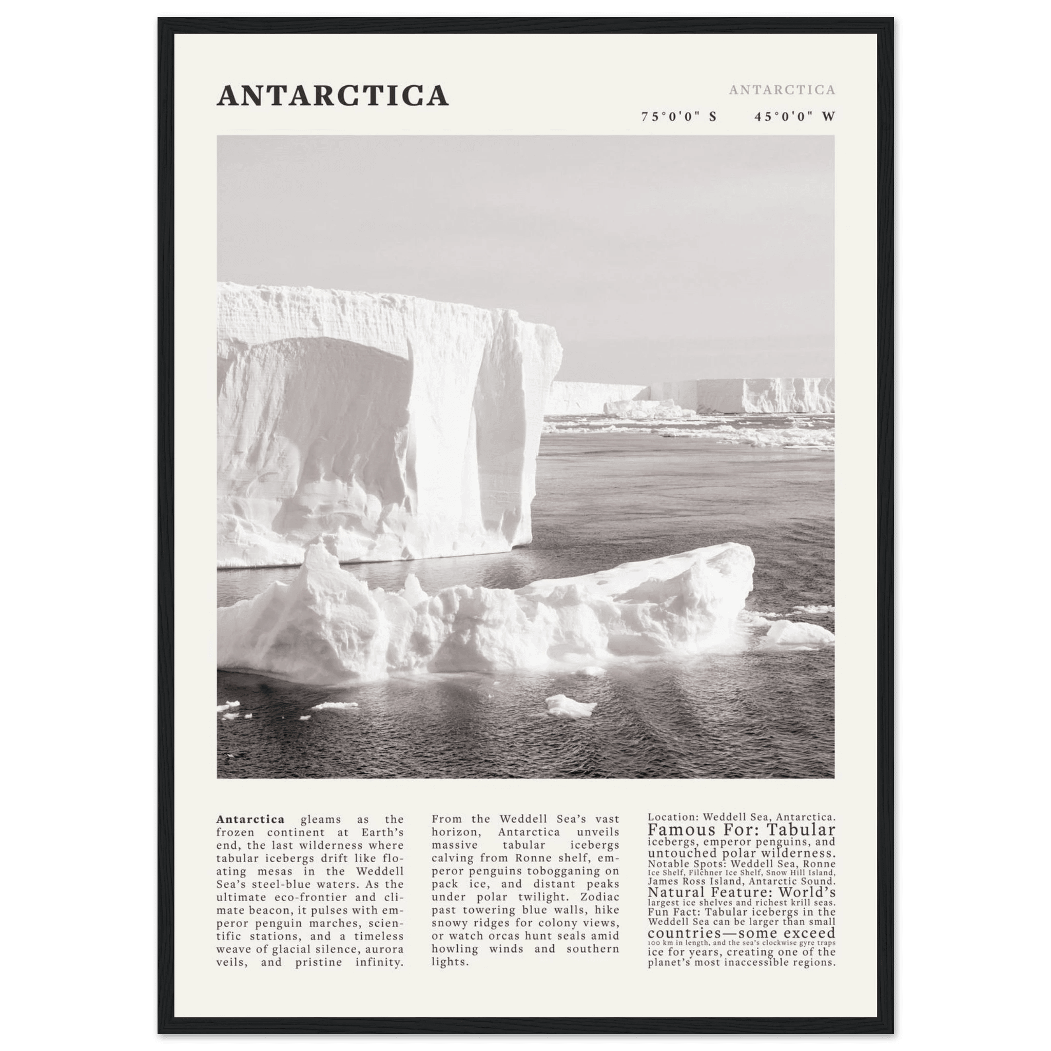 Antarctica Poster Black and White – Vintage Weddell Sea Iceberg Print (Digital & Printed Options) - Evergreen Posters