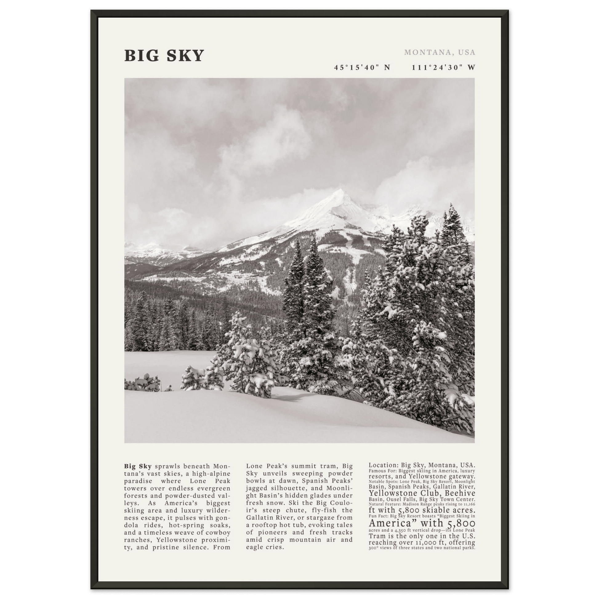 Big Sky Montana Poster Black and White – Vintage Lone Peak Ski Resort Print (Digital & Printed Options) - Evergreen Posters