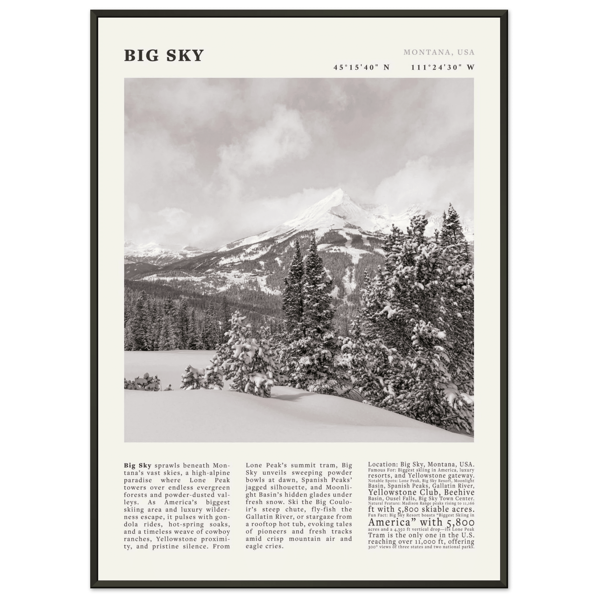 Big Sky Montana Poster Black and White – Vintage Lone Peak Ski Resort Print (Digital & Printed Options) - Evergreen Posters