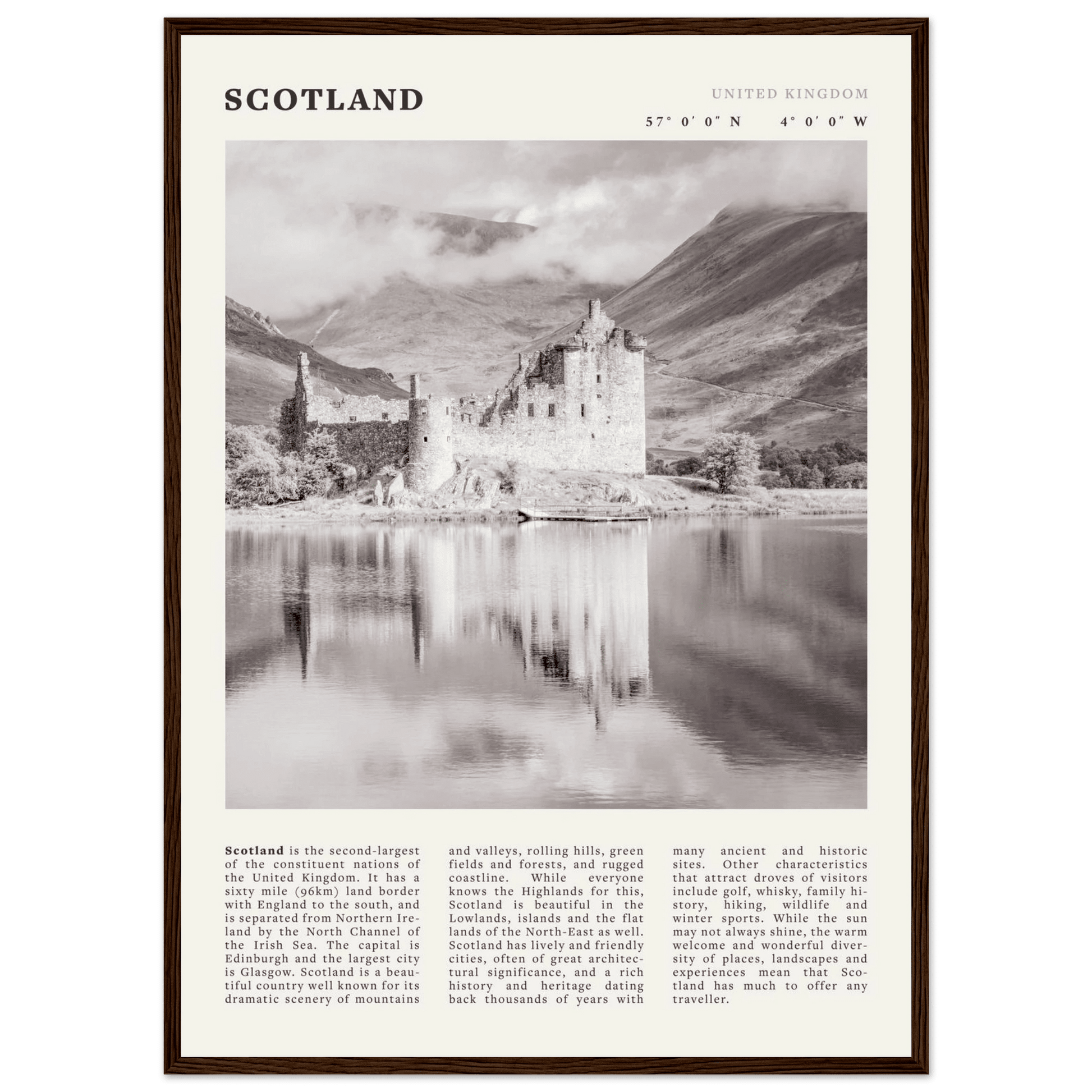 Scotland Poster | Black & White Highland Castle Wall Art | UK Travel Print Decor - Evergreen Posters