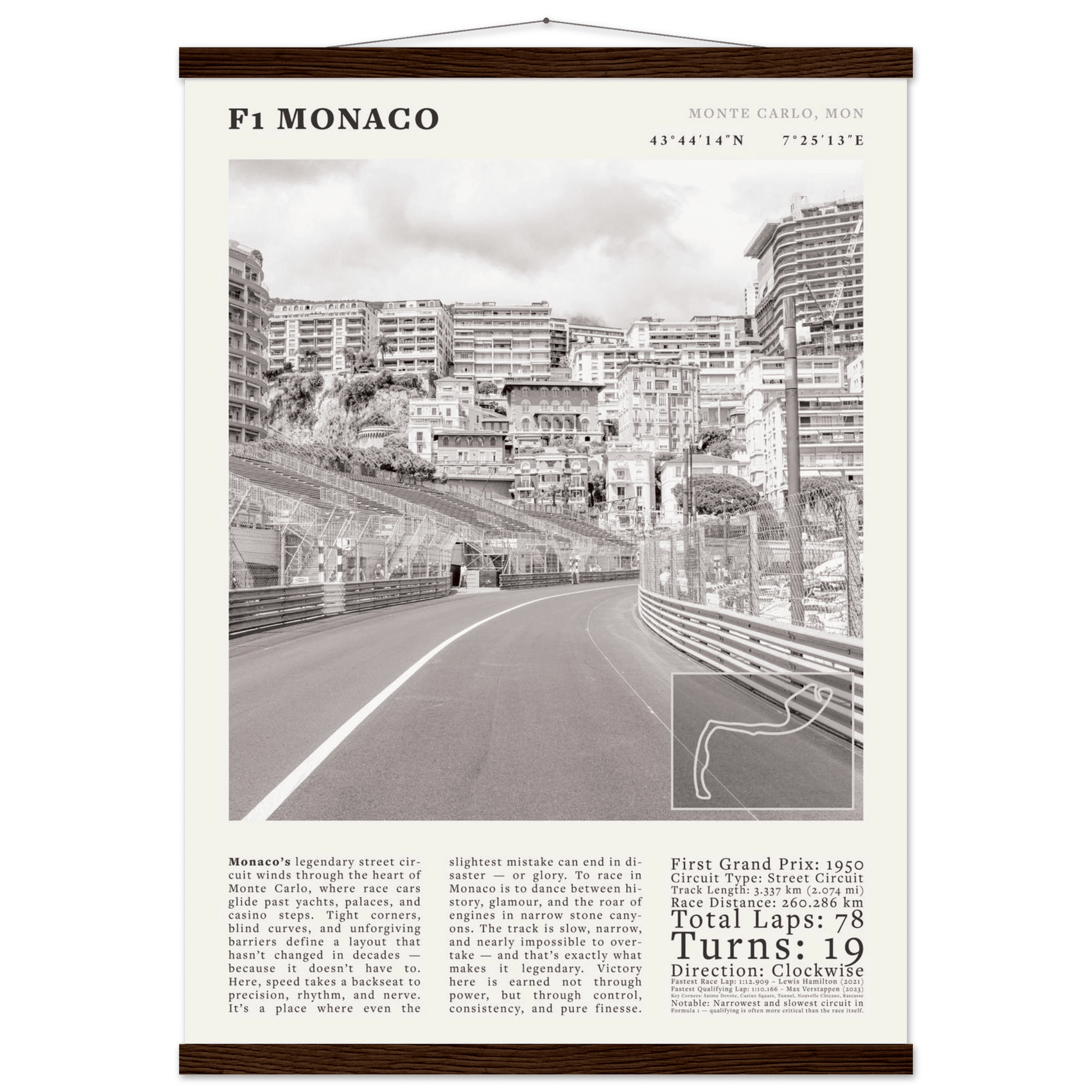 F1 Monaco Poster Black and White – Vintage Monte Carlo Street Circuit Print (Digital & Printed Options) - Evergreen Posters