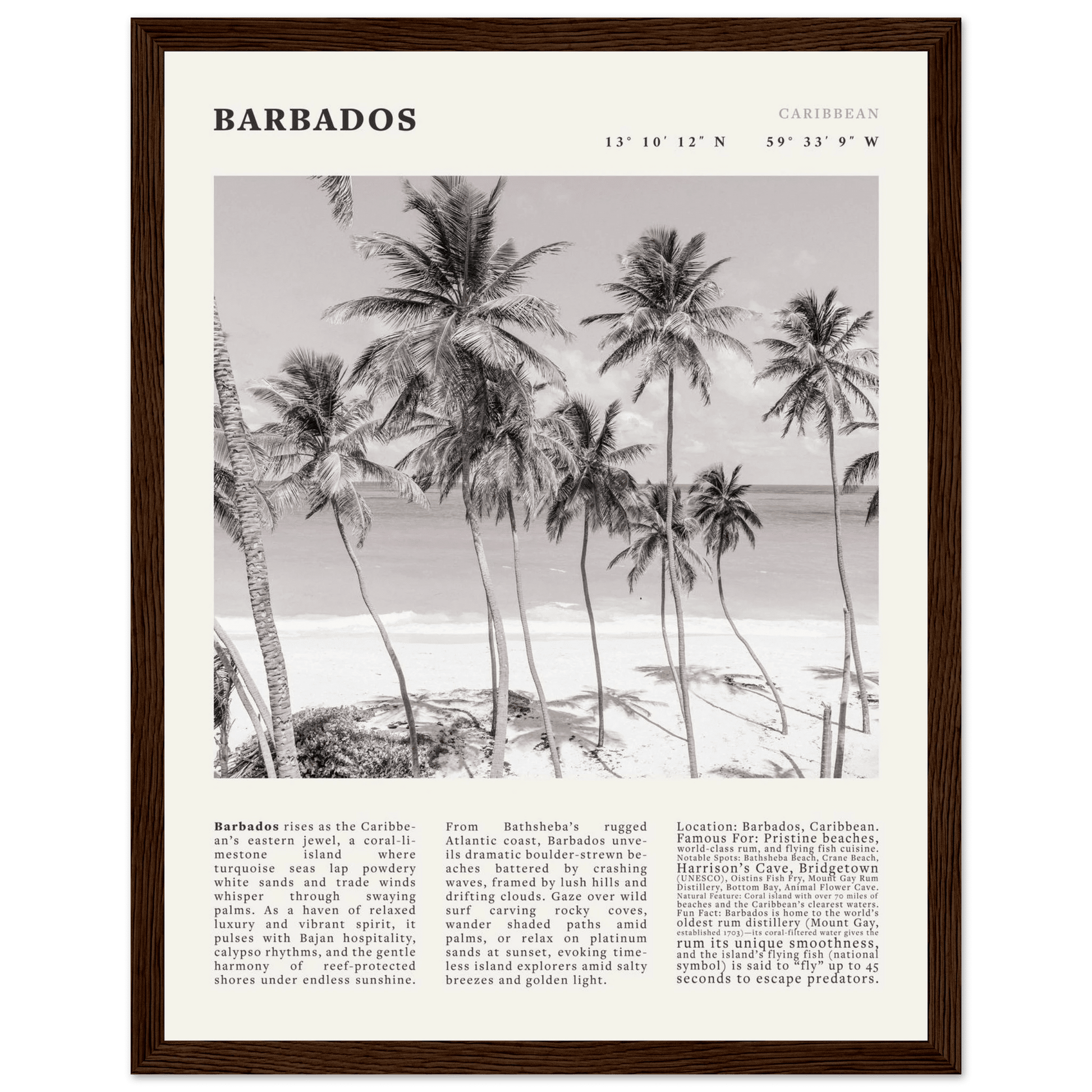 Barbados Poster Black and White – Vintage Caribbean Palm Beach Print (Digital & Printed Options) - Evergreen Posters