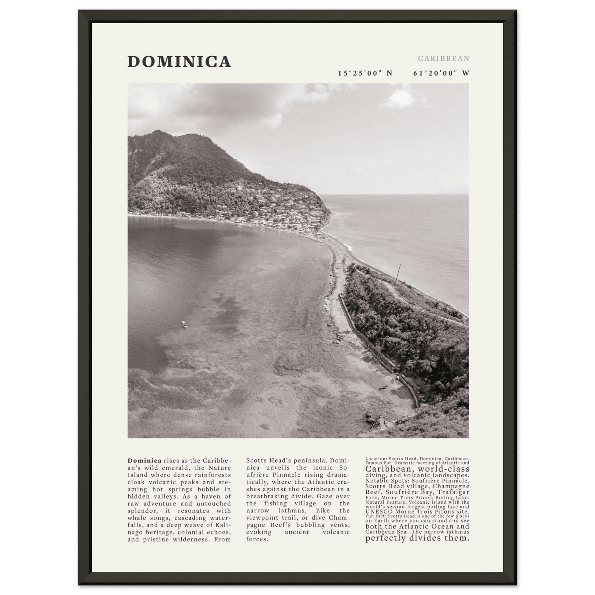 Dominica Poster Black and White – Vintage Caribbean Rainforest Island Print (Digital & Printed Options) - Evergreen Posters