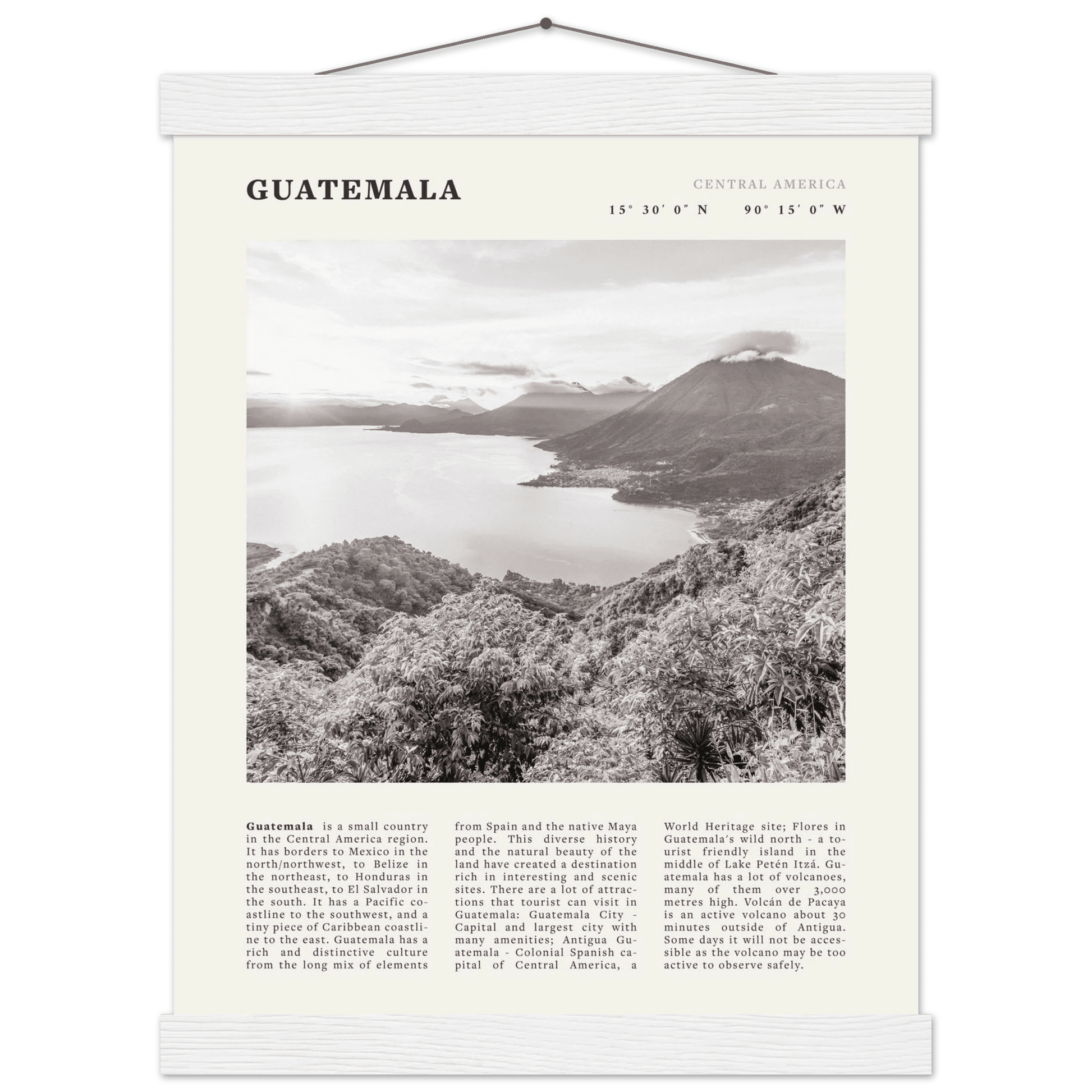 Guatemala Poster | Black & White Lake Atitlan Wall Art | Central America Travel Print - Evergreen Posters
