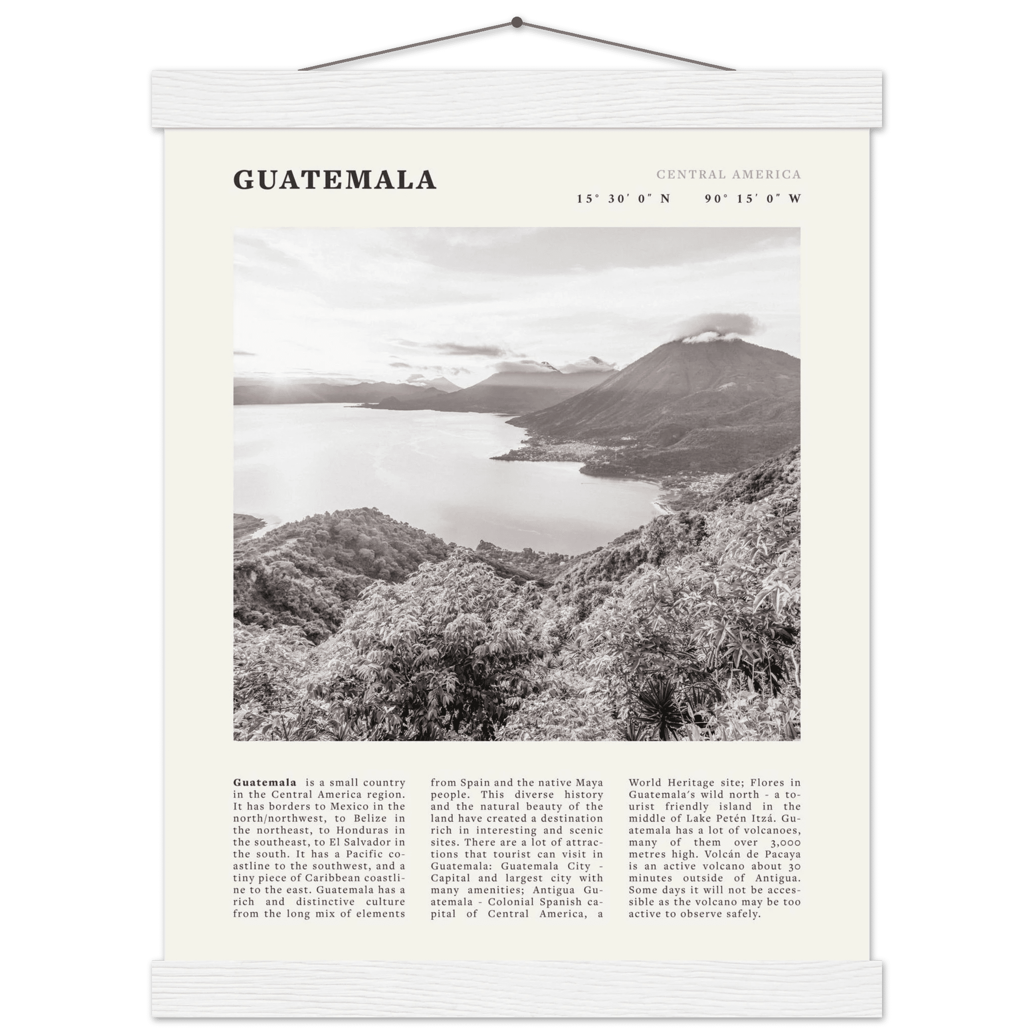 Guatemala Poster | Black & White Lake Atitlan Wall Art | Central America Travel Print - Evergreen Posters