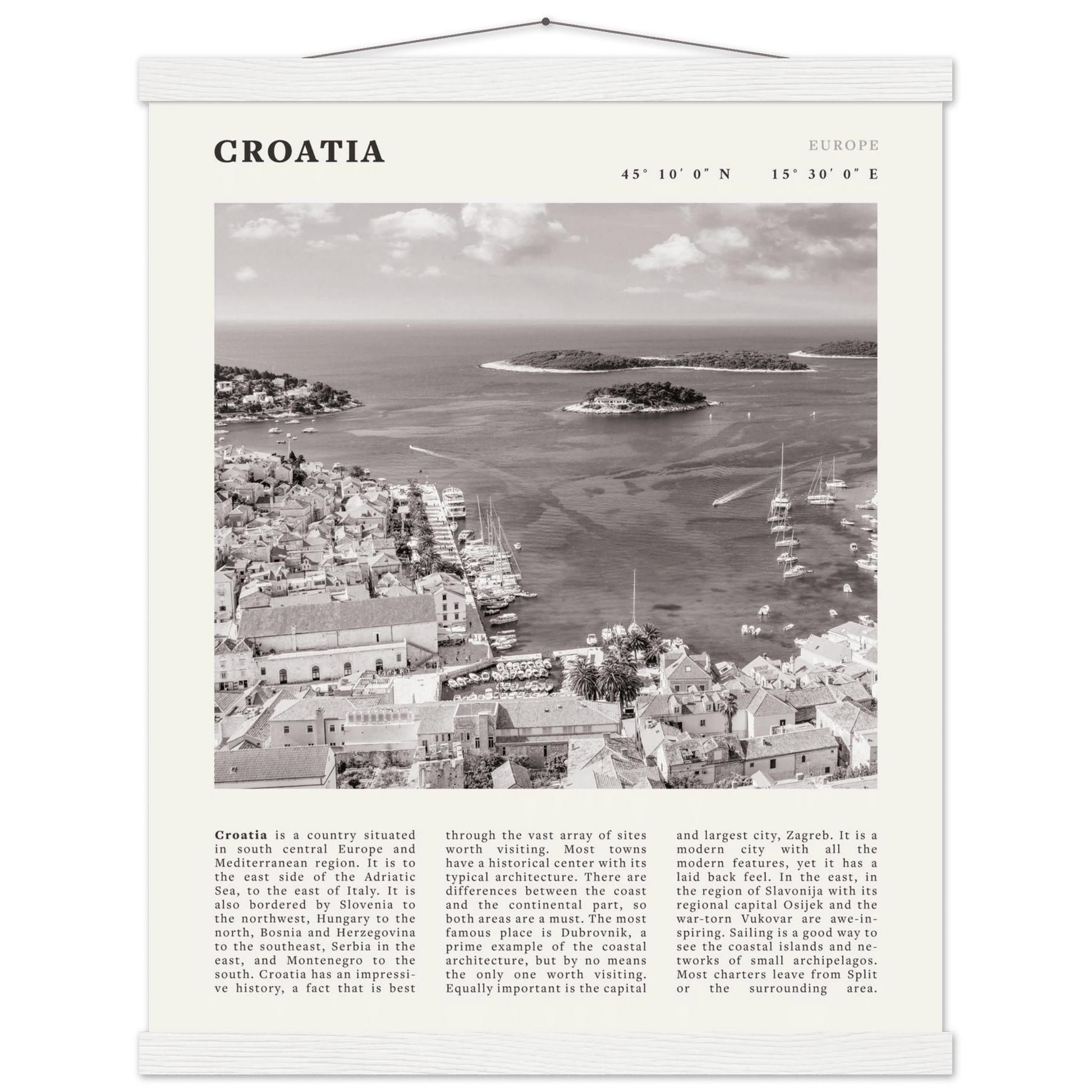 Croatia Poster | Black & White Hvar Island Wall Art | Adriatic Travel Print Decor - Evergreen Posters