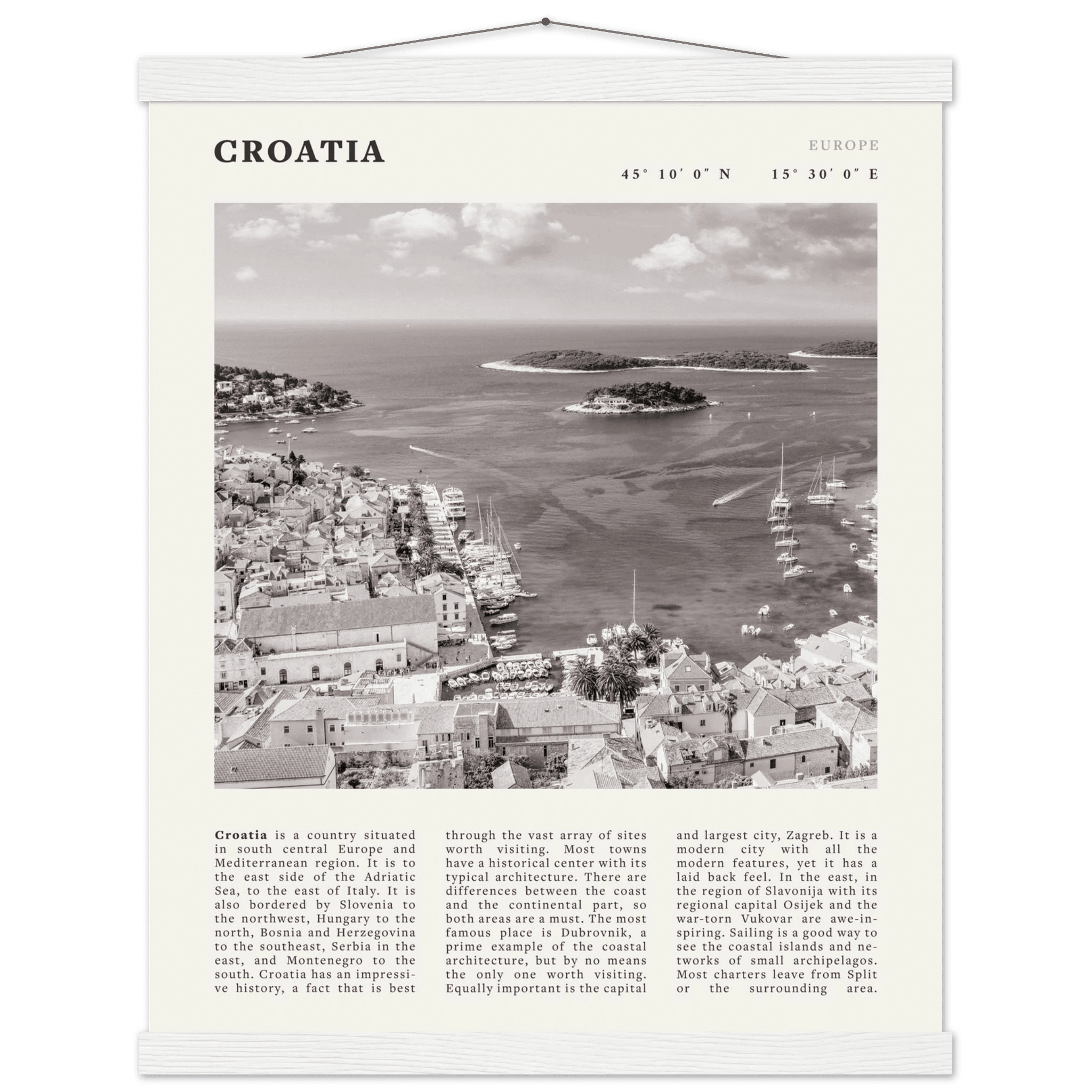 Croatia Poster | Black & White Hvar Island Wall Art | Adriatic Travel Print Decor - Evergreen Posters