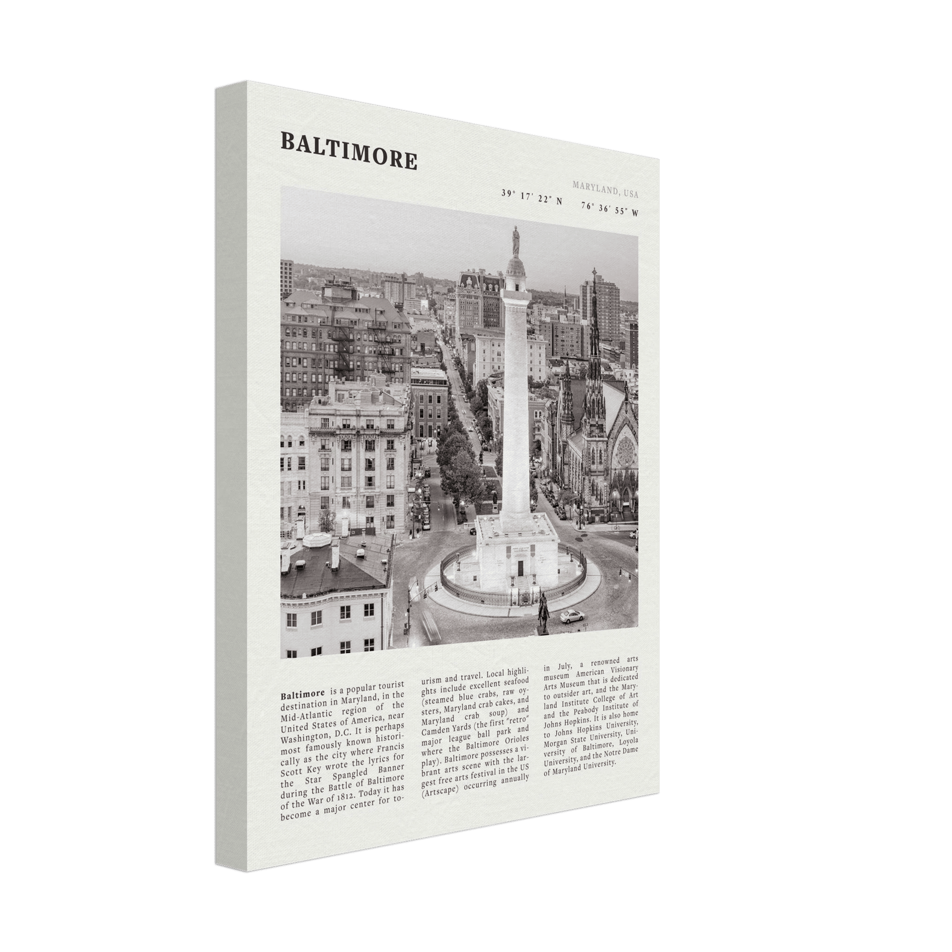 Baltimore Poster | Black & White Maryland City Wall Art | USA Travel Print - Evergreen Posters