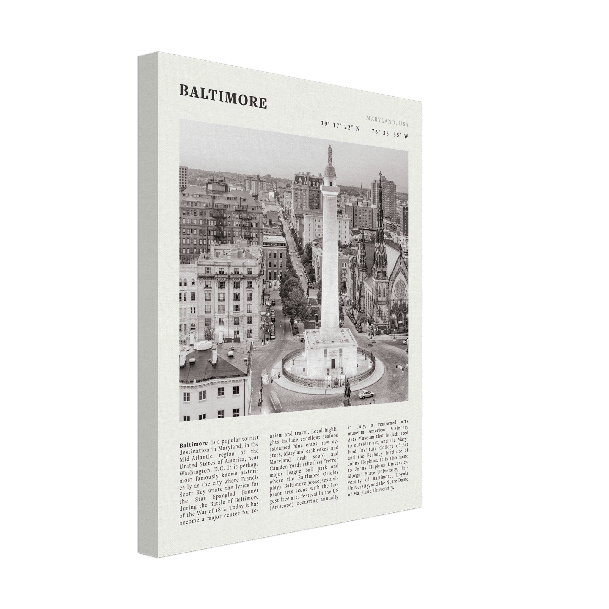 Baltimore Poster | Black & White Maryland City Wall Art | USA Travel Print - Evergreen Posters