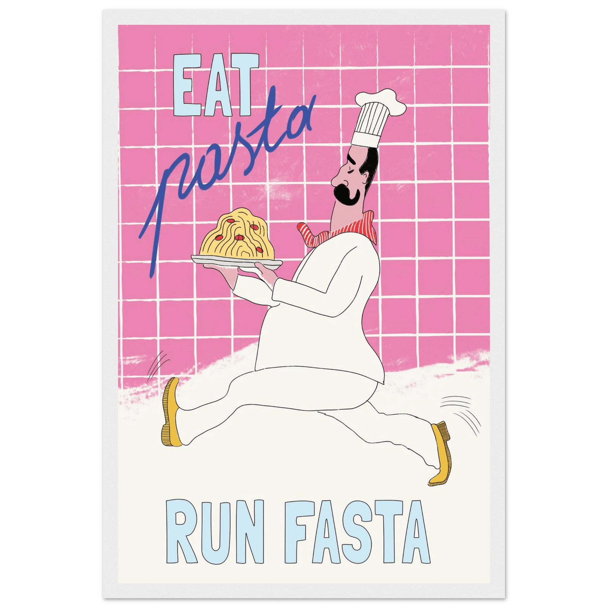 Eat Pasta Run Fasta Poster – Playful Kitchen Wall Art Print (Pink Edition) - Evergreen Posters
