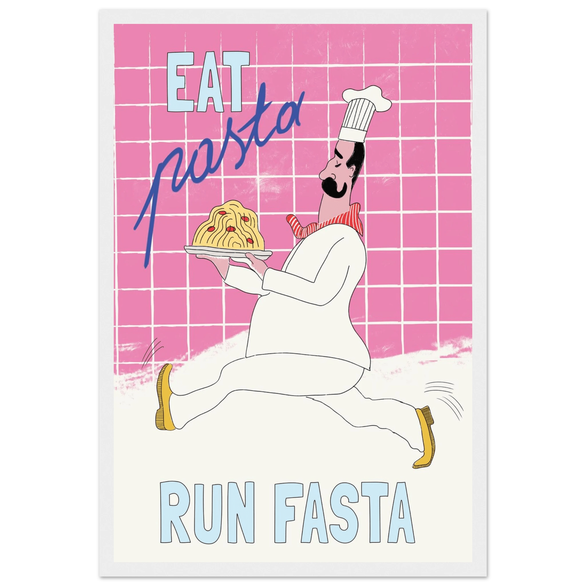 Eat Pasta Run Fasta Poster – Playful Kitchen Wall Art Print (Pink Edition) - Evergreen Posters