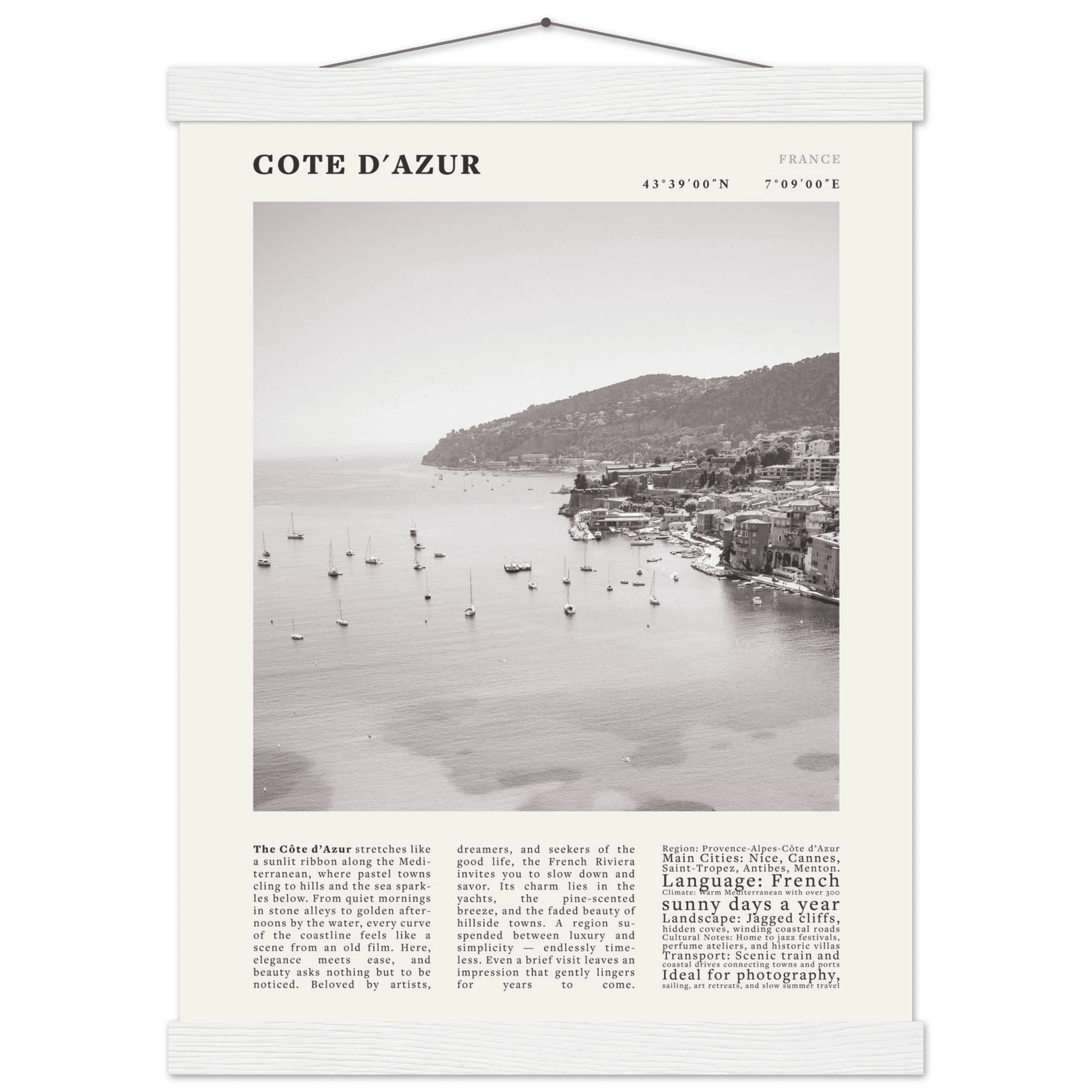Côte d'Azur Poster Black and White – Vintage French Riviera Coast Print (Digital & Printed Options) - Evergreen Posters