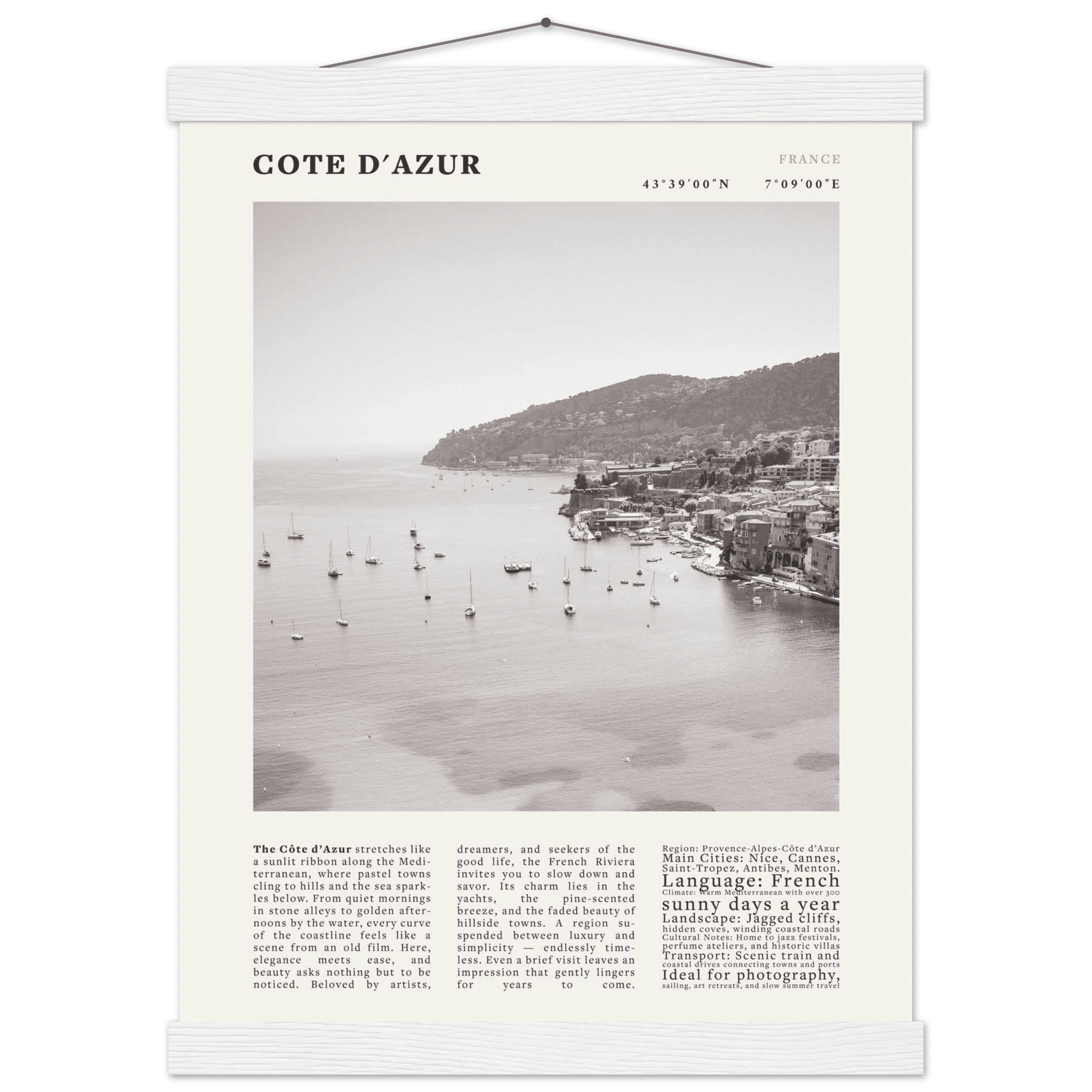 Côte d'Azur Poster Black and White – Vintage French Riviera Coast Print (Digital & Printed Options) - Evergreen Posters