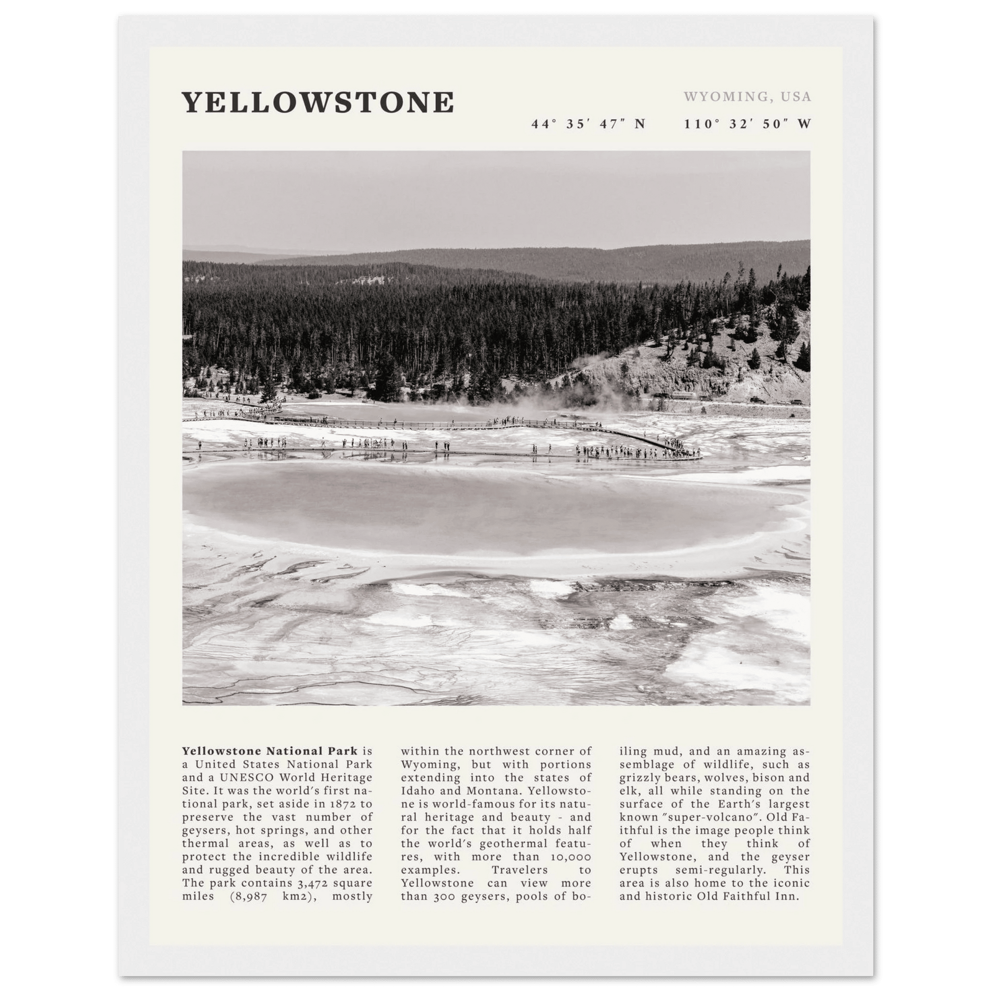 Yellowstone Poster | Black & White Grand Prismatic Spring Wall Art | WY Print - Evergreen Posters