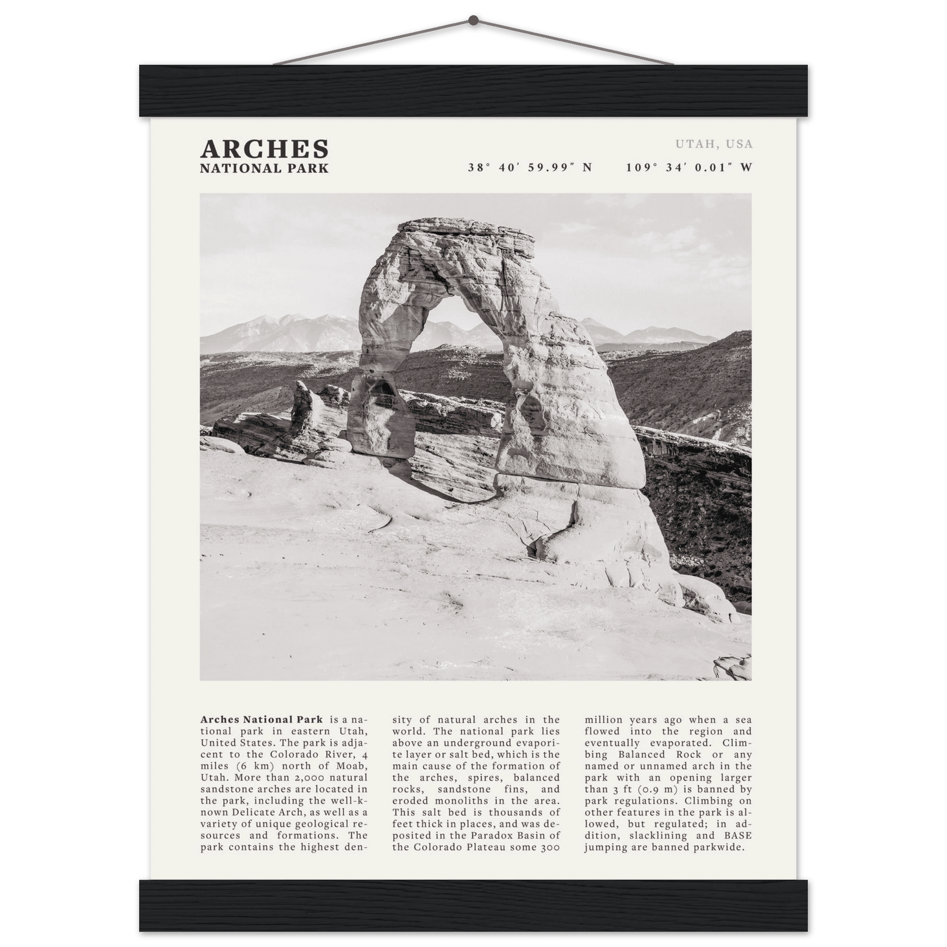 Arches National Park Poster | Black & White Utah Wall Art | Delicate Arch Print - Evergreen Posters