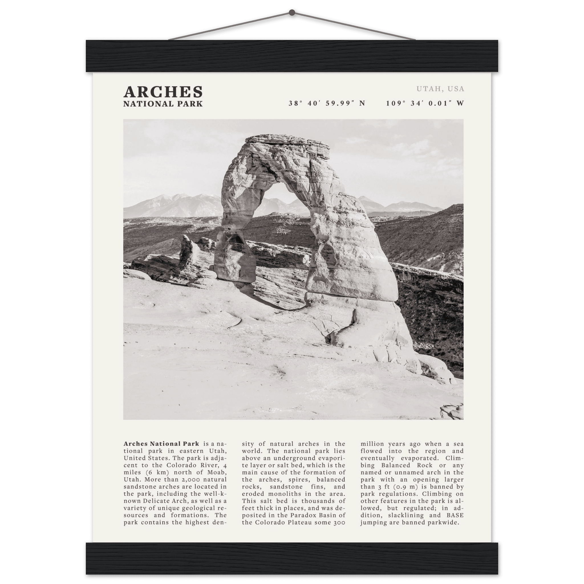 Arches National Park Poster | Black & White Utah Wall Art | Delicate Arch Print - Evergreen Posters