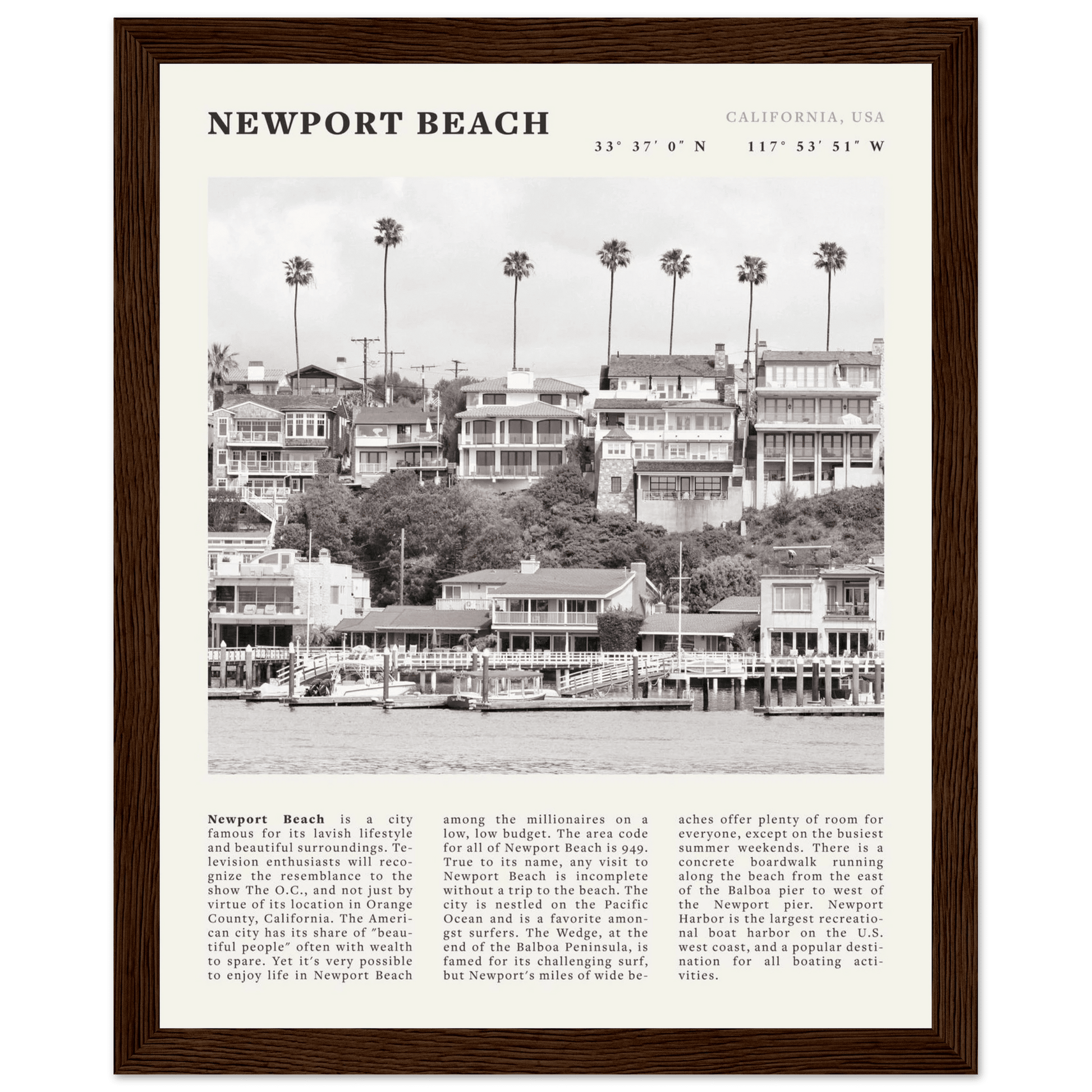 Newport Beach Poster | Black & White California Harbor Wall Art | Coastal Print - Evergreen Posters