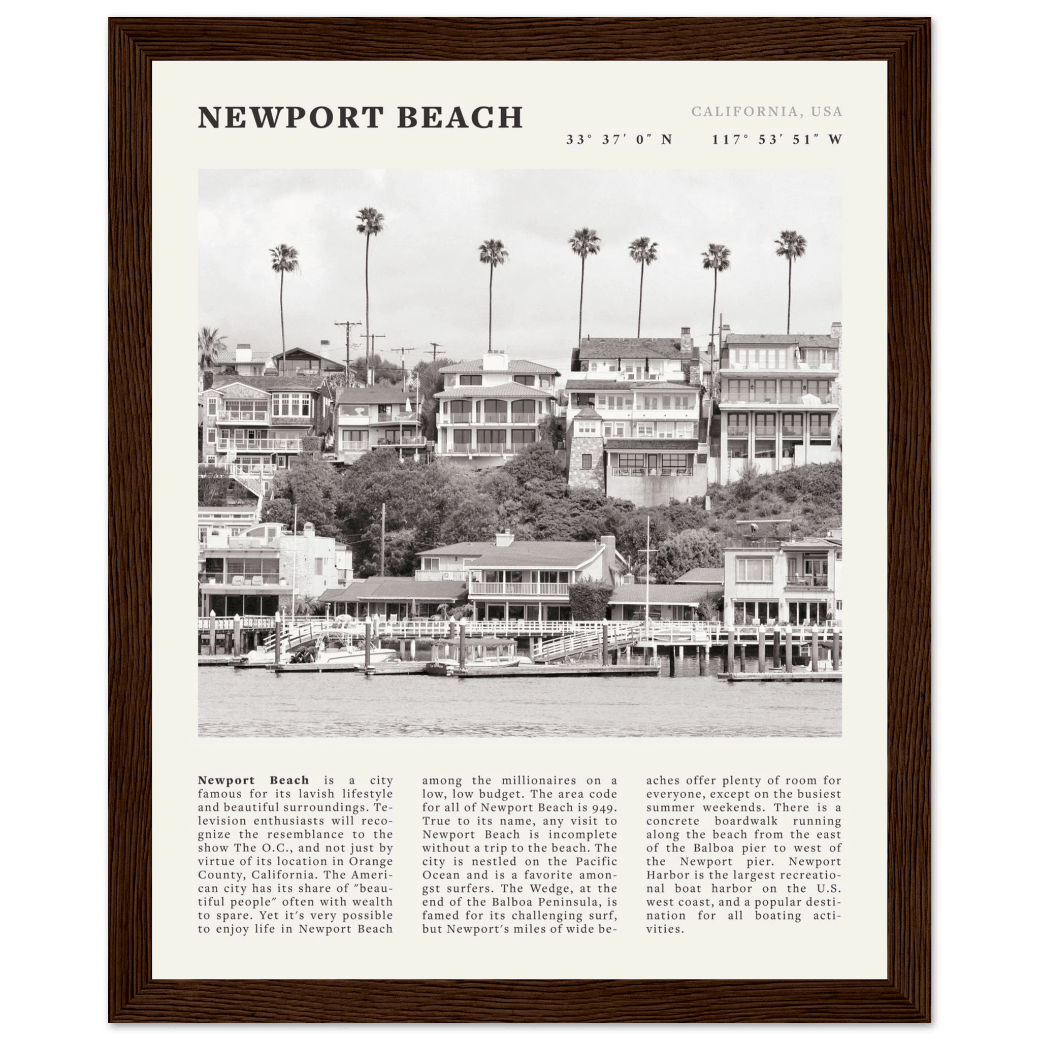 Newport Beach Poster | Black & White California Harbor Wall Art | Coastal Print - Evergreen Posters