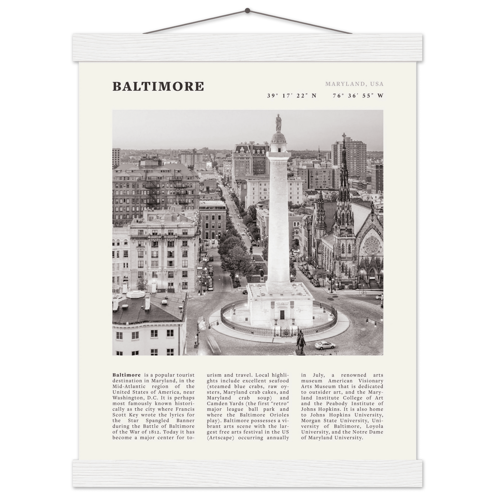 Baltimore Poster | Black & White Maryland City Wall Art | USA Travel Print - Evergreen Posters