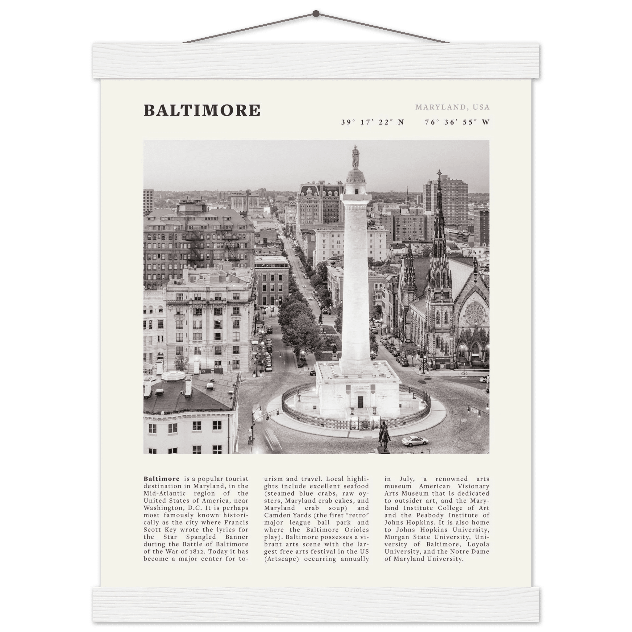 Baltimore Poster | Black & White Maryland City Wall Art | USA Travel Print - Evergreen Posters