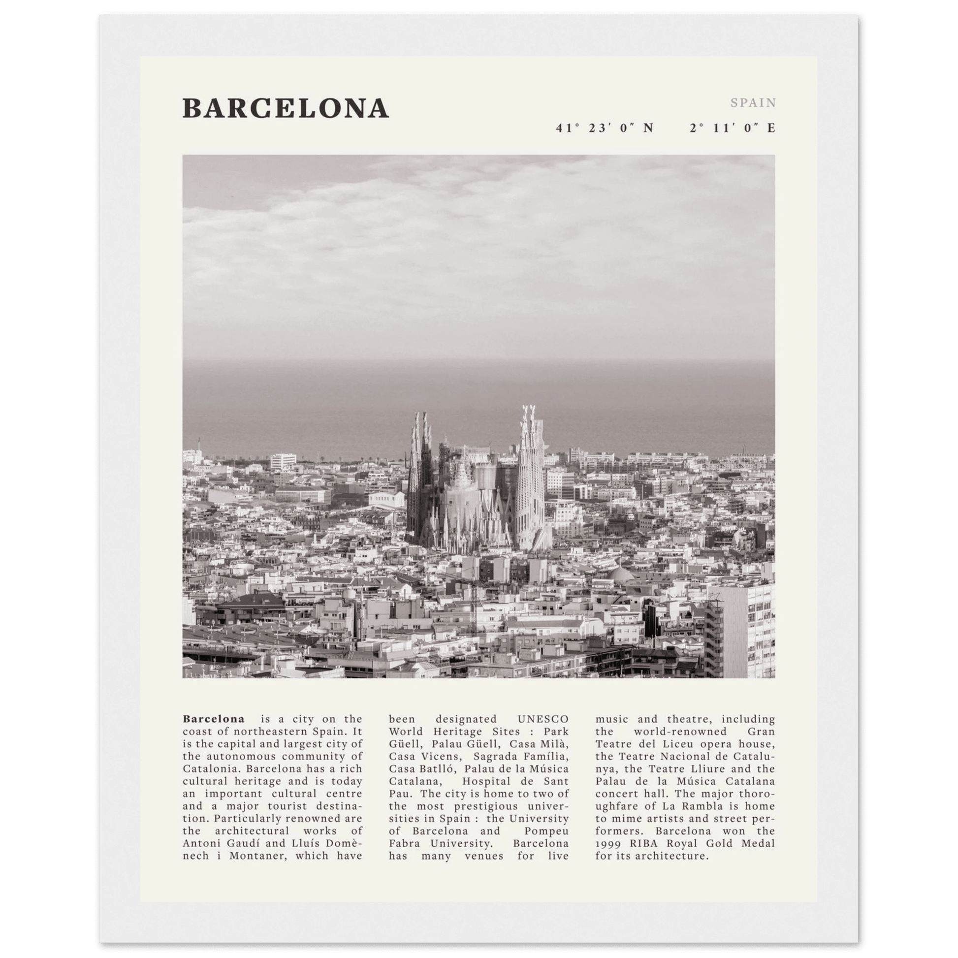 Barcelona Poster | Black & White Sagrada Familia Wall Art | Spain Travel Print - Evergreen Posters