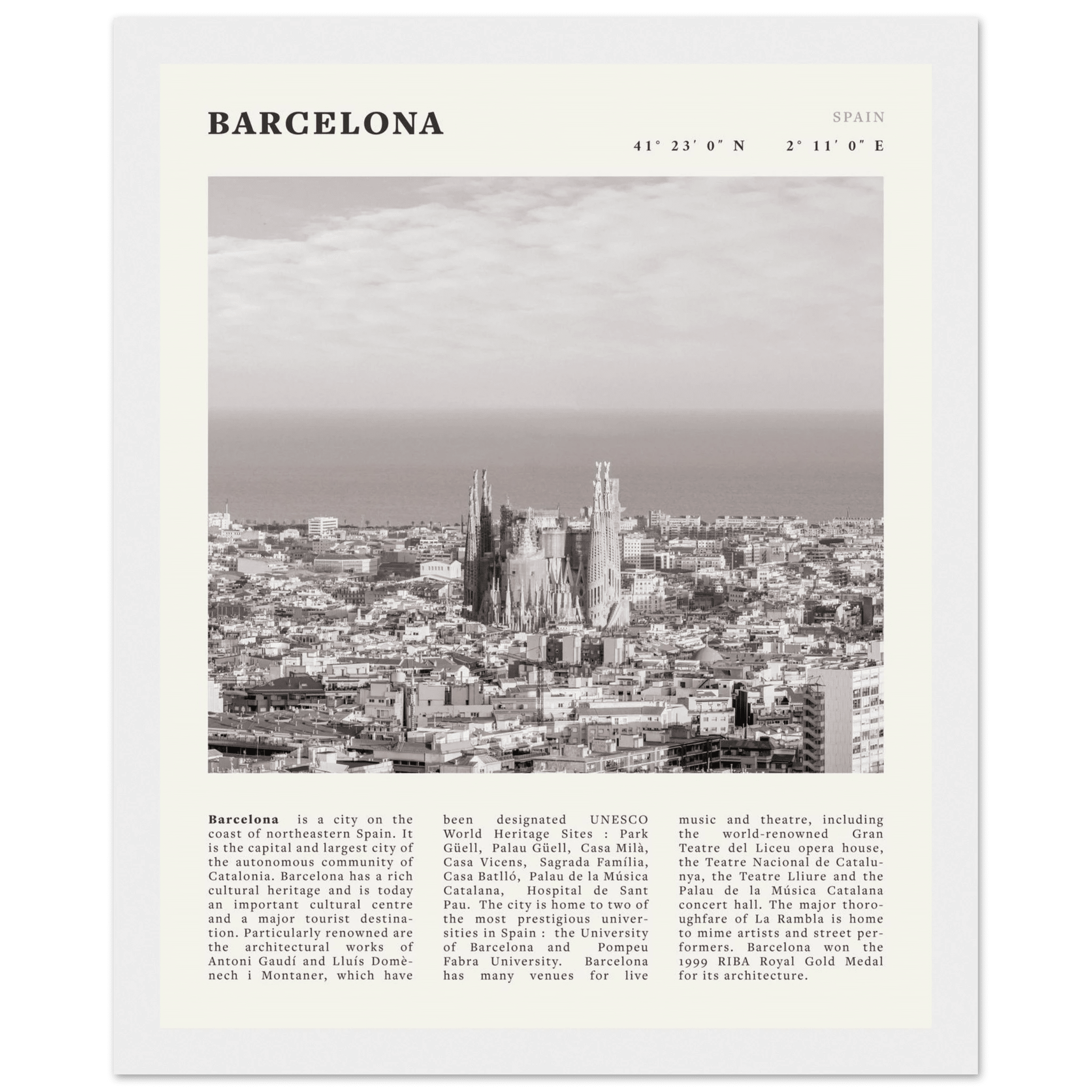 Barcelona Poster | Black & White Sagrada Familia Wall Art | Spain Travel Print - Evergreen Posters