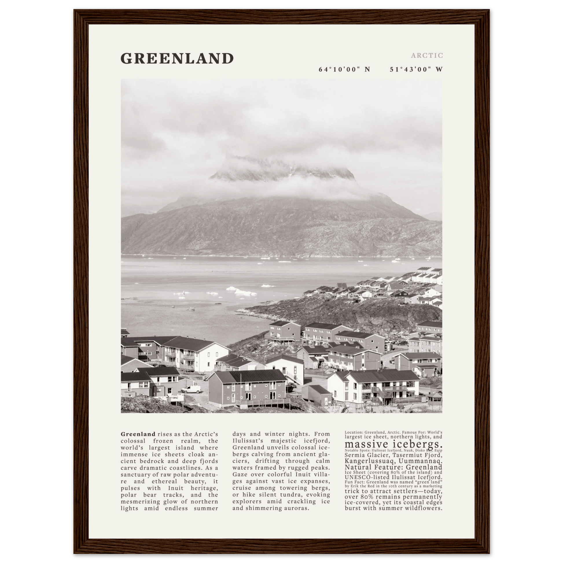 Greenland Poster Black and White – Vintage Arctic Fjord Landscape Print (Digital & Printed Options) - Evergreen Posters
