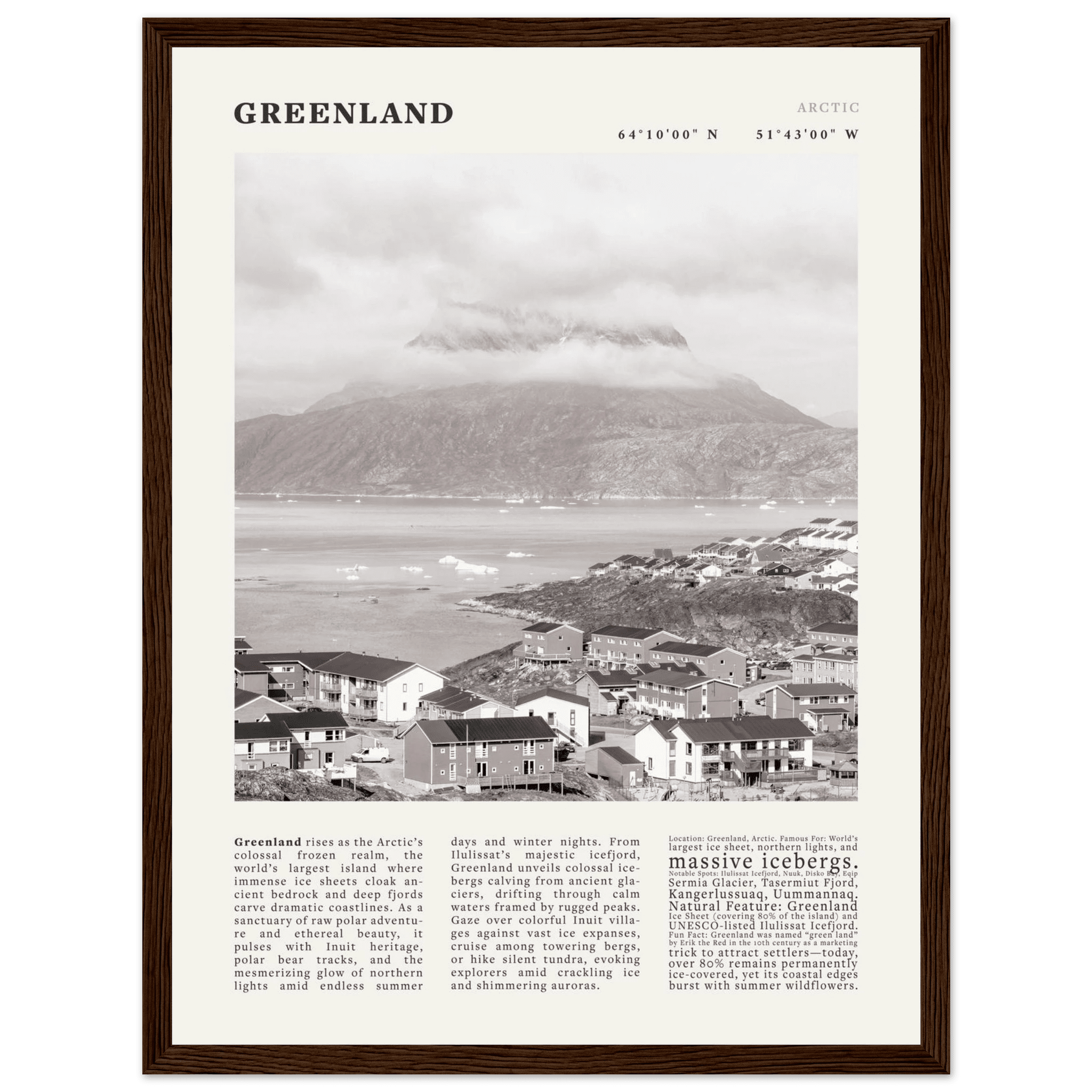 Greenland Poster Black and White – Vintage Arctic Fjord Landscape Print (Digital & Printed Options) - Evergreen Posters