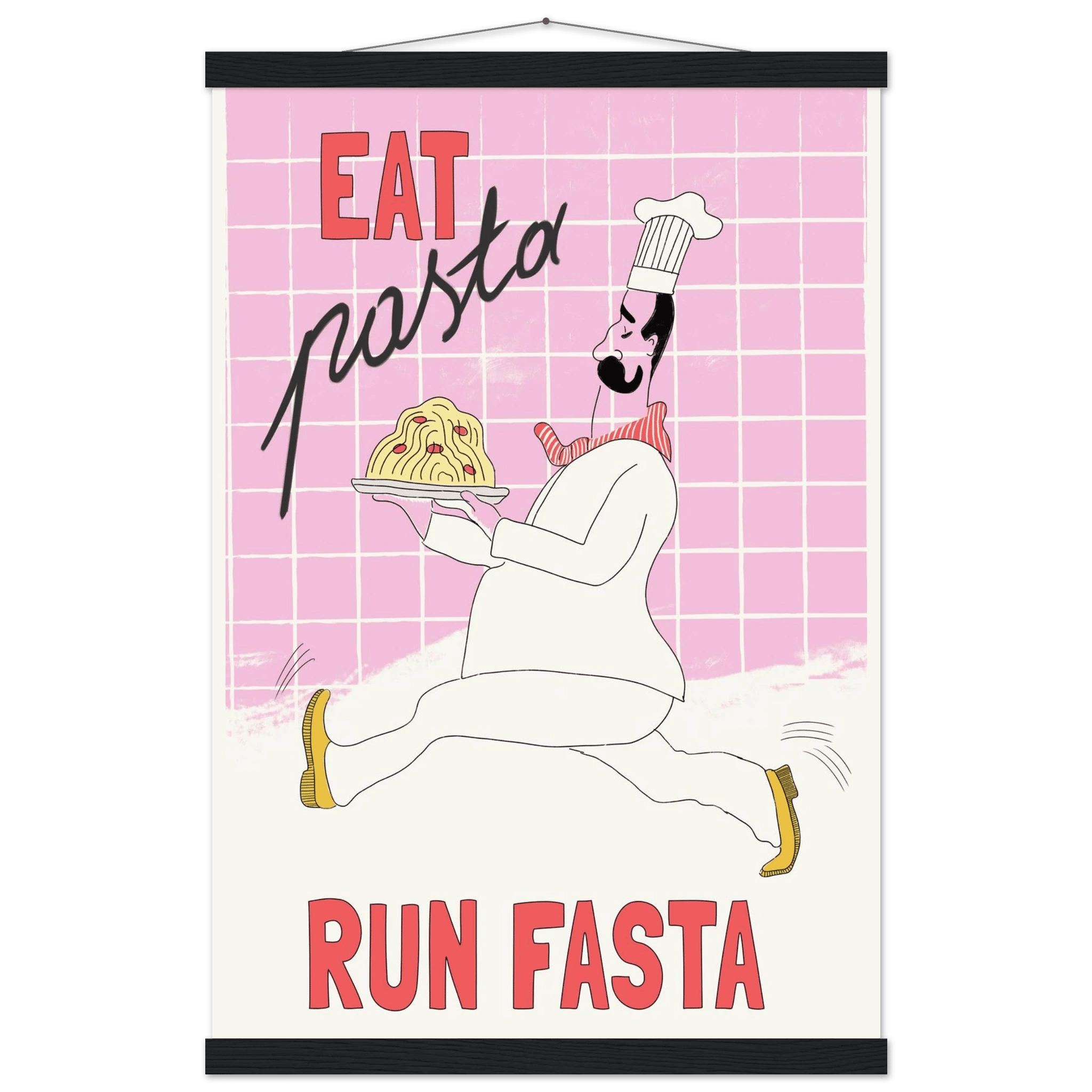 Eat Pasta Run Fasta Poster – Playful Kitchen Wall Art Print (Light Pink) - Evergreen Posters