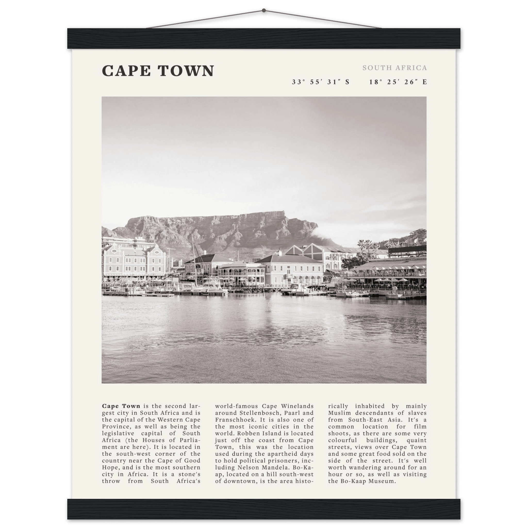 Cape Town Poster | Black & White Table Mountain Wall Art | South Africa Travel Print - Evergreen Posters