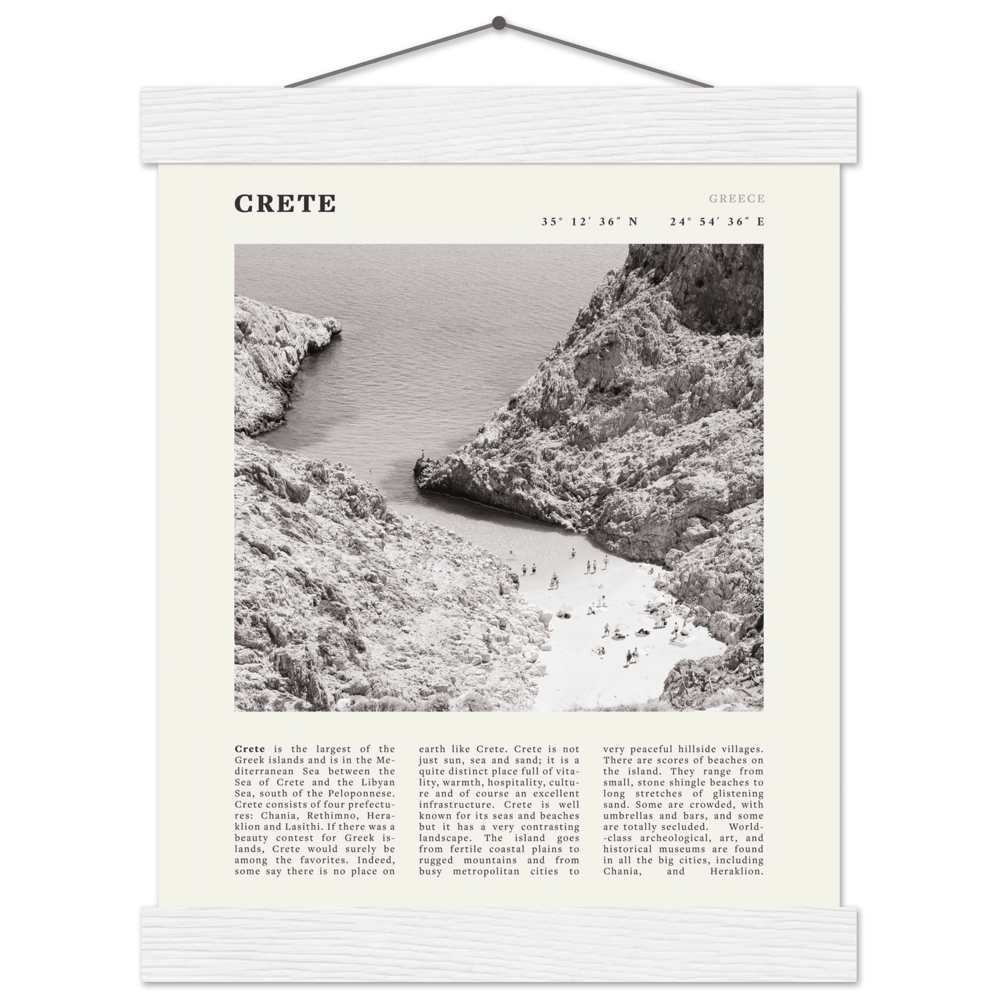 Crete Poster | Black & White Greece Beach Wall Art | Mediterranean Travel Print - Evergreen Posters