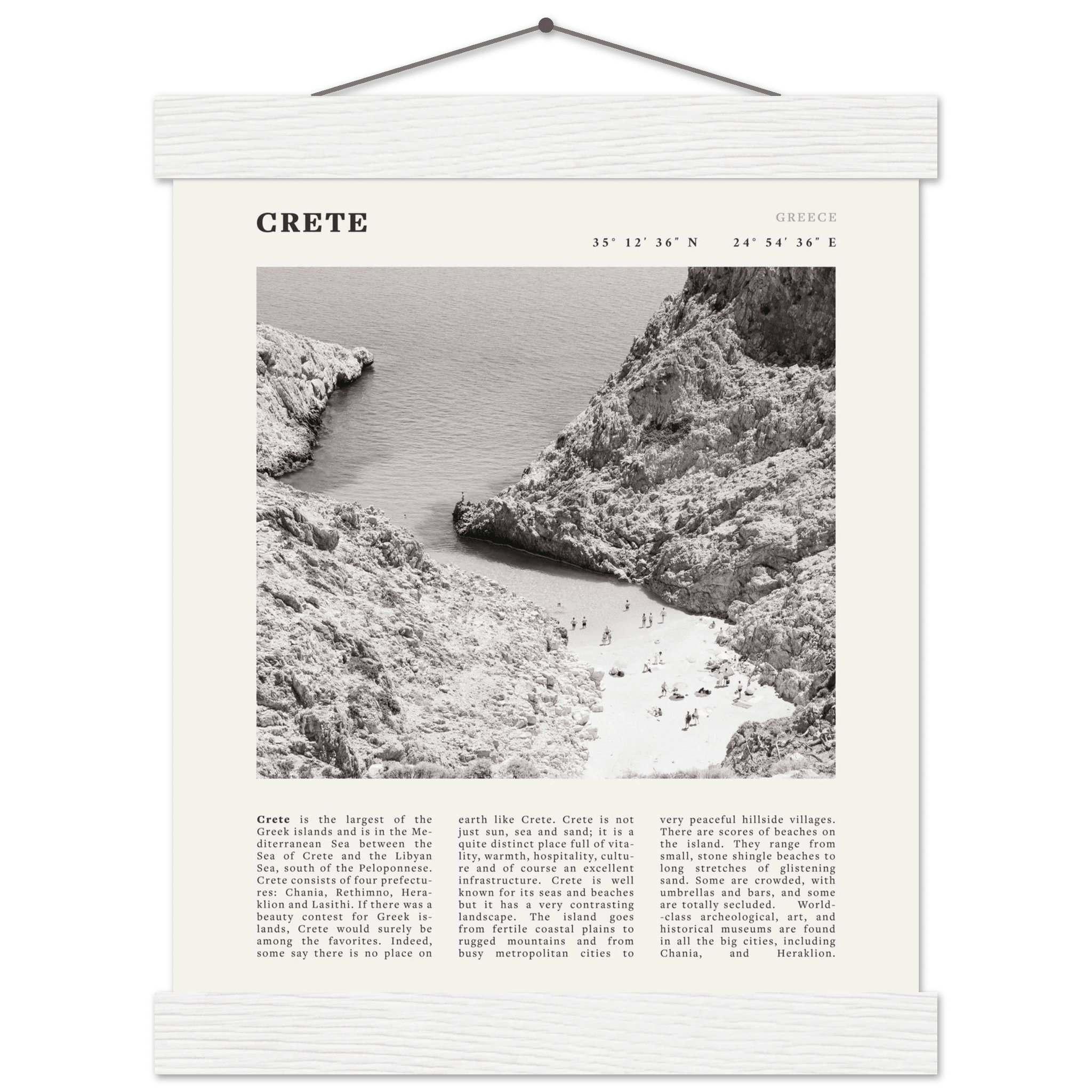 Crete Poster | Black & White Greece Beach Wall Art | Mediterranean Travel Print - Evergreen Posters