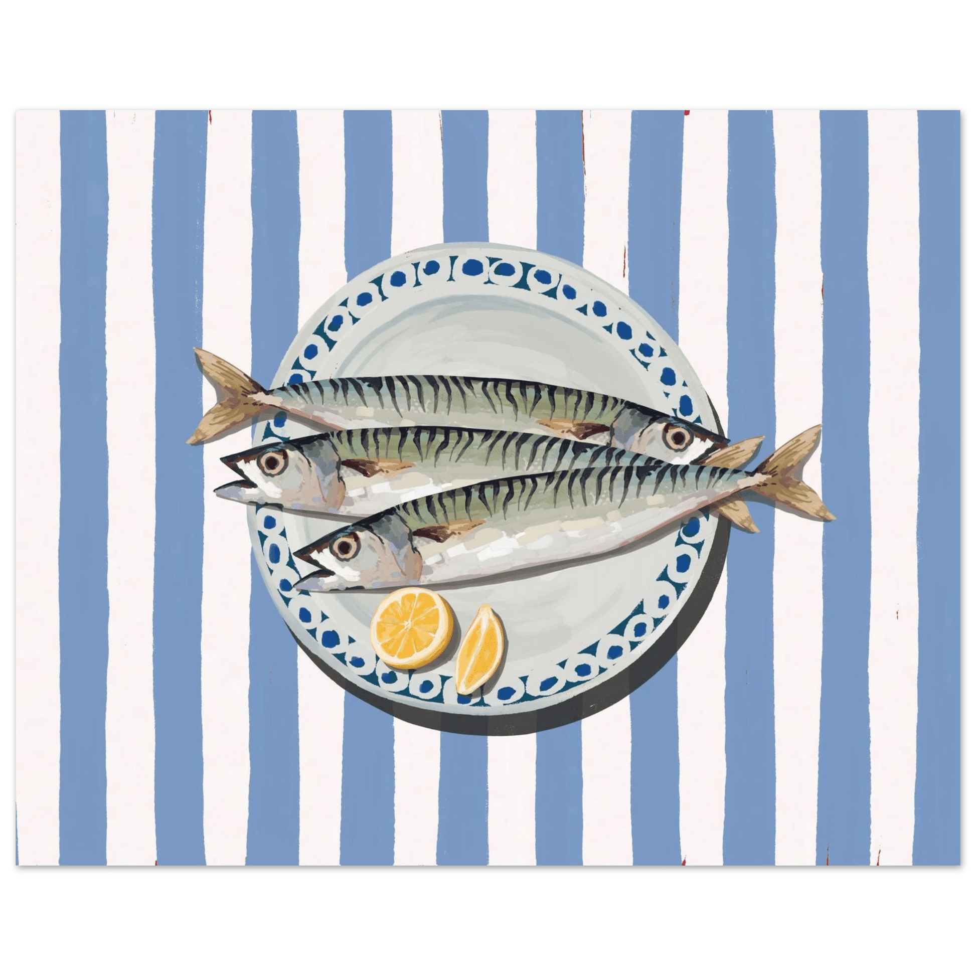 Sardines Print | Blue Stripe Fish Kitchen Wall Art | Coastal Food Poster - Evergreen Posters