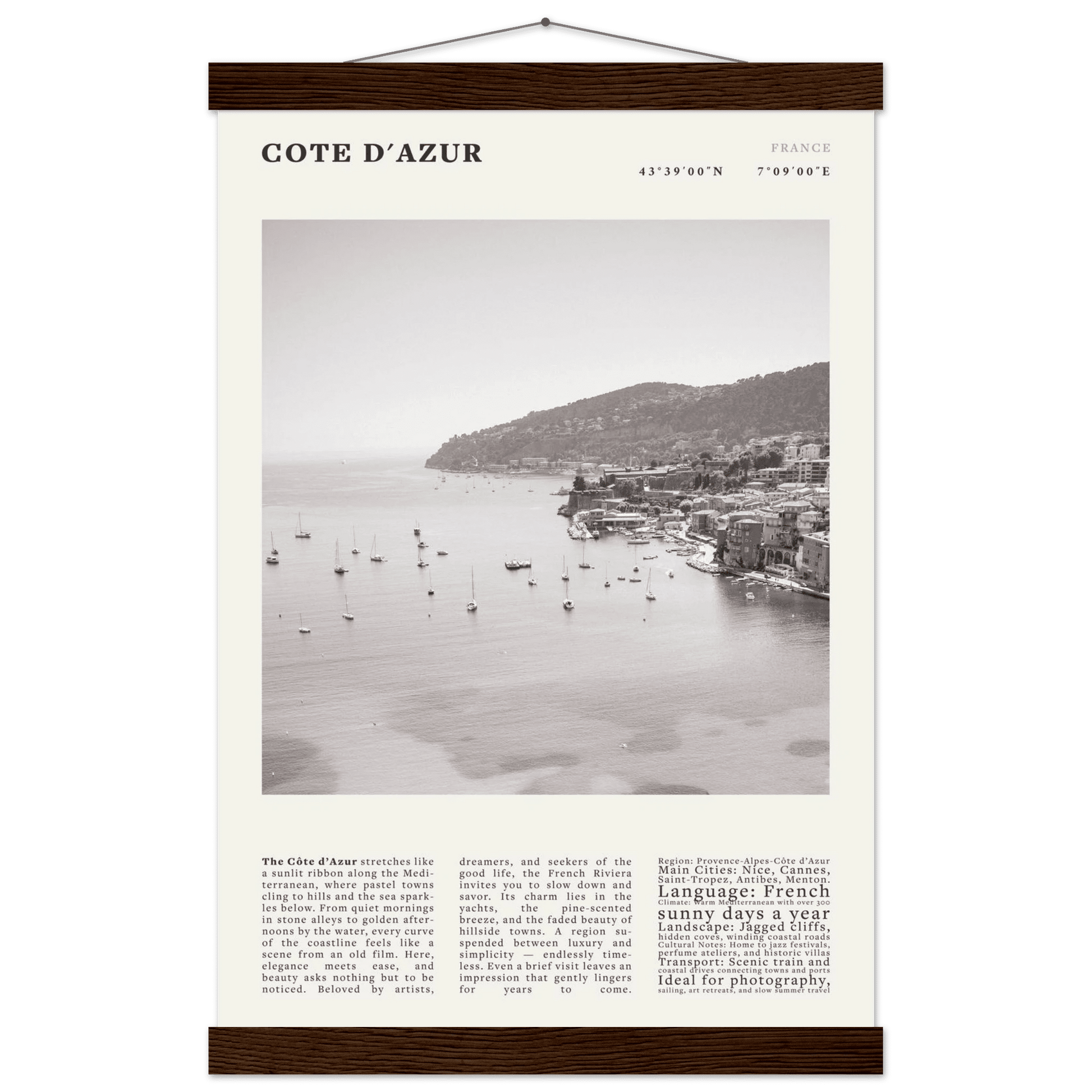 Côte d'Azur Poster Black and White – Vintage French Riviera Coast Print (Digital & Printed Options) - Evergreen Posters