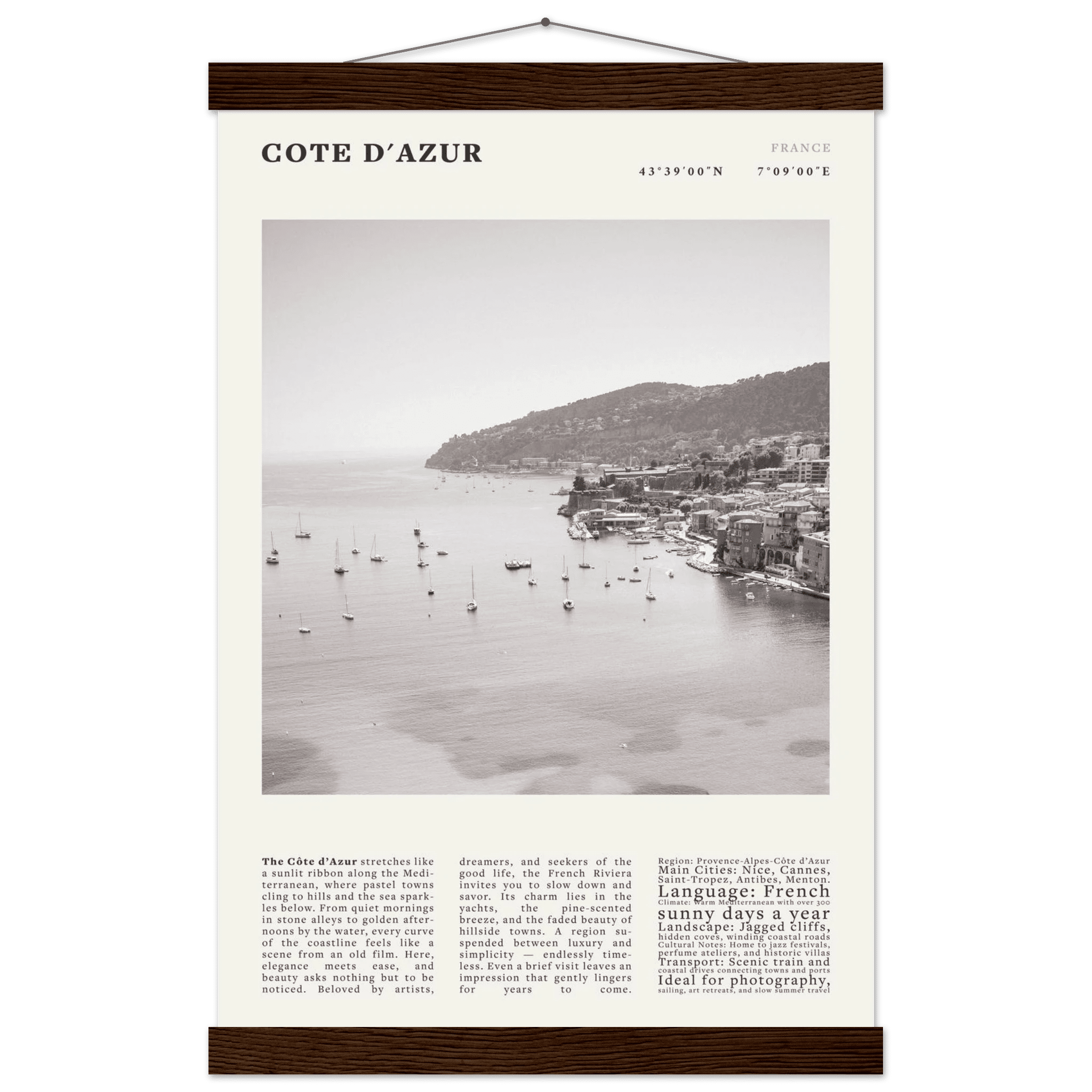 Côte d'Azur Poster Black and White – Vintage French Riviera Coast Print (Digital & Printed Options) - Evergreen Posters