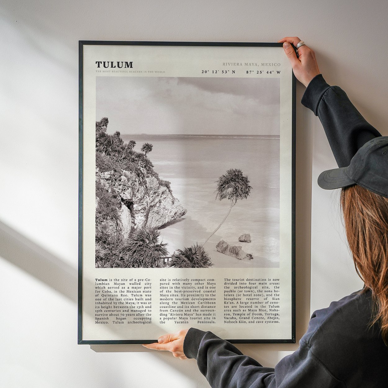 Tulum Poster | Black & White Riviera Maya Mexico Wall Art | Beach Travel Print - Evergreen Posters