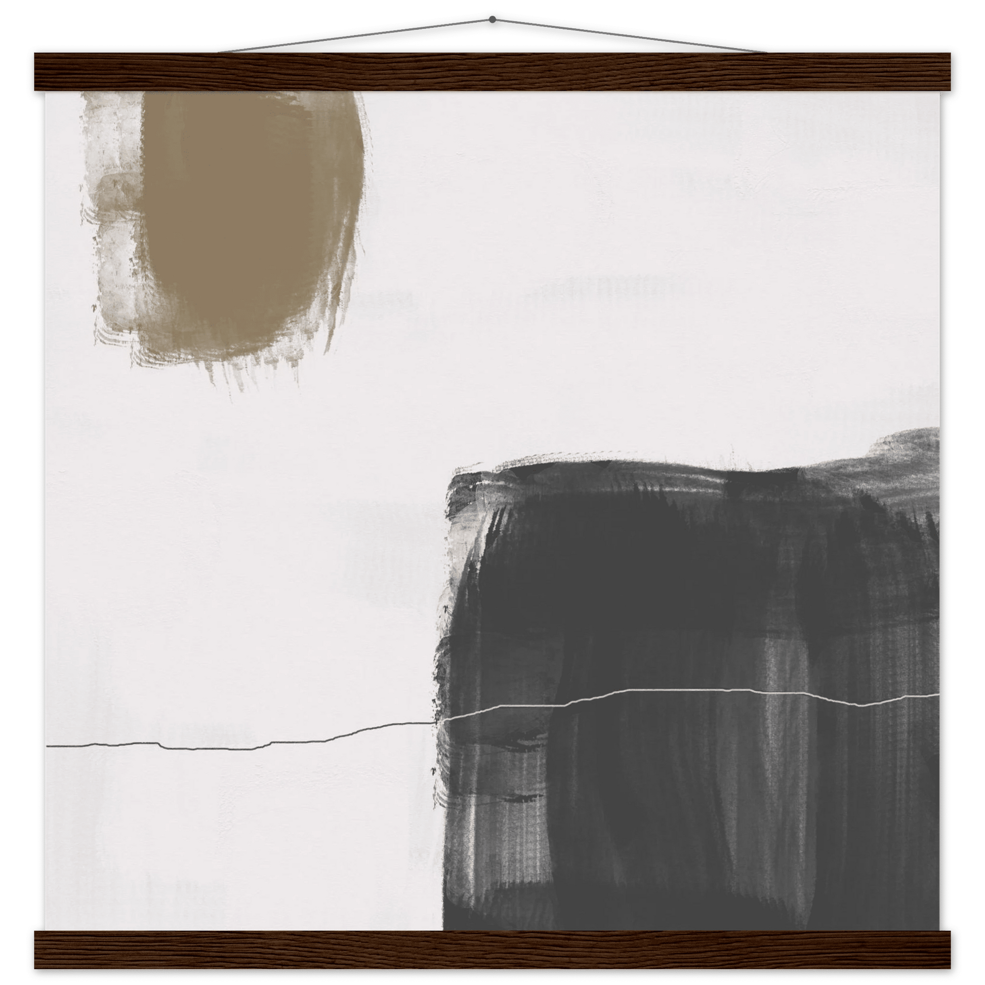Olive & Black Brushstroke Abstract Poster | Minimalist Square Wall Art | Modern Decor - Evergreen Posters