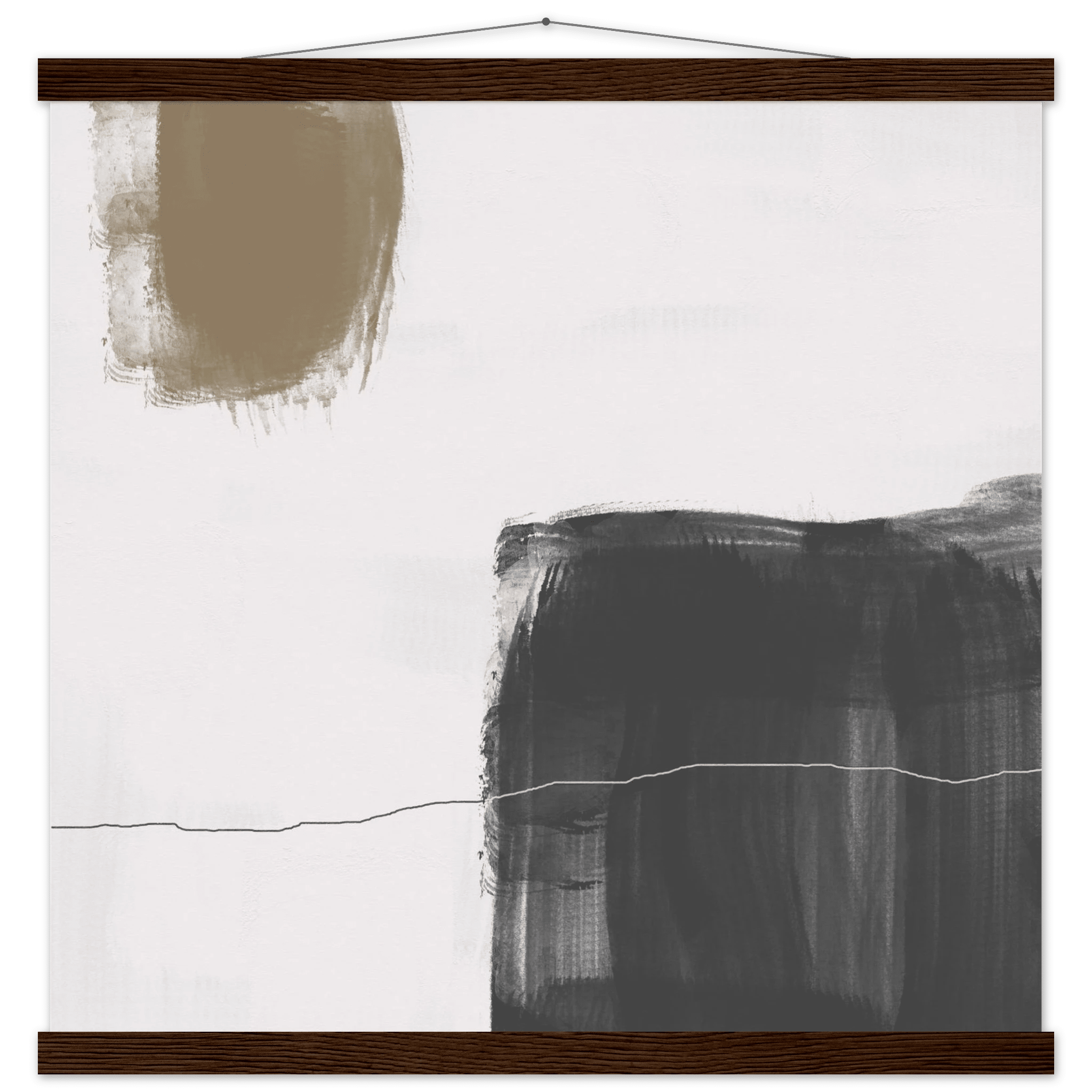 Olive & Black Brushstroke Abstract Poster | Minimalist Square Wall Art | Modern Decor - Evergreen Posters