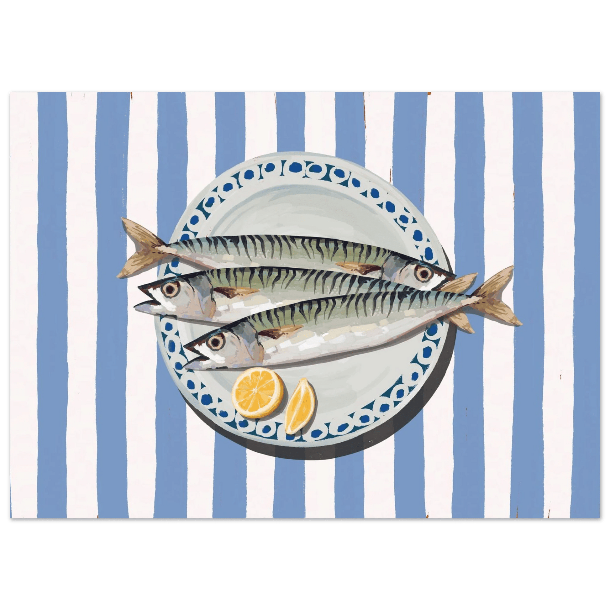 Sardines Print | Blue Stripe Fish Kitchen Wall Art | Coastal Food Poster - Evergreen Posters
