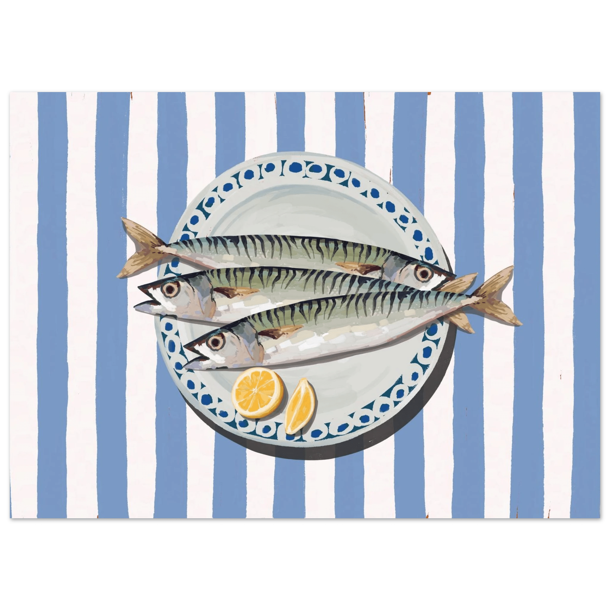Sardines Print | Blue Stripe Fish Kitchen Wall Art | Coastal Food Poster - Evergreen Posters
