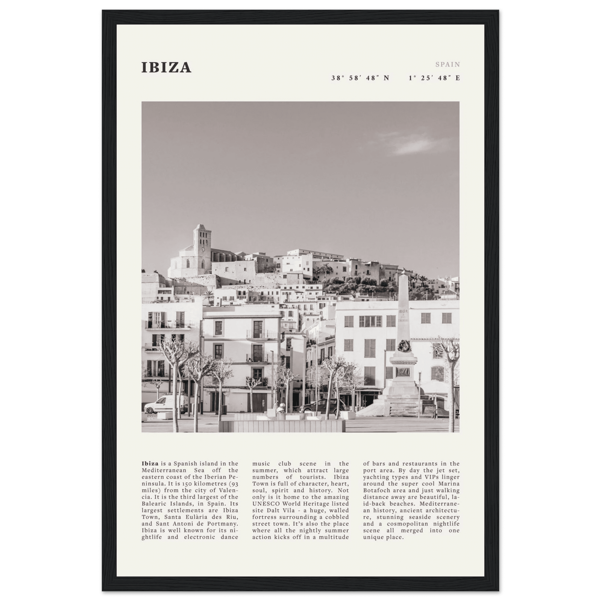 Ibiza Poster | Black & White Spanish Island Wall Art | Spain Travel Print - Evergreen Posters