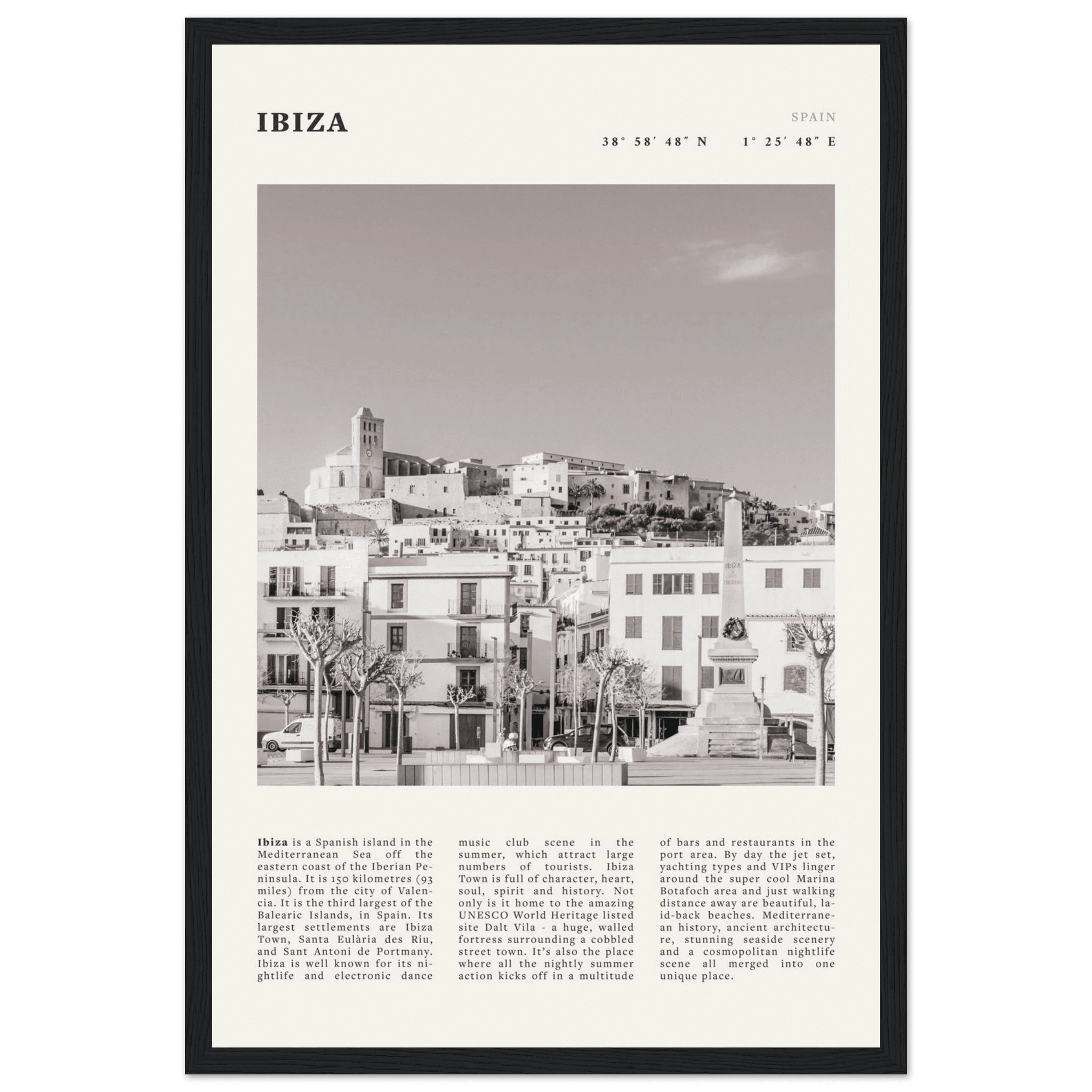 Ibiza Poster | Black & White Spanish Island Wall Art | Spain Travel Print - Evergreen Posters