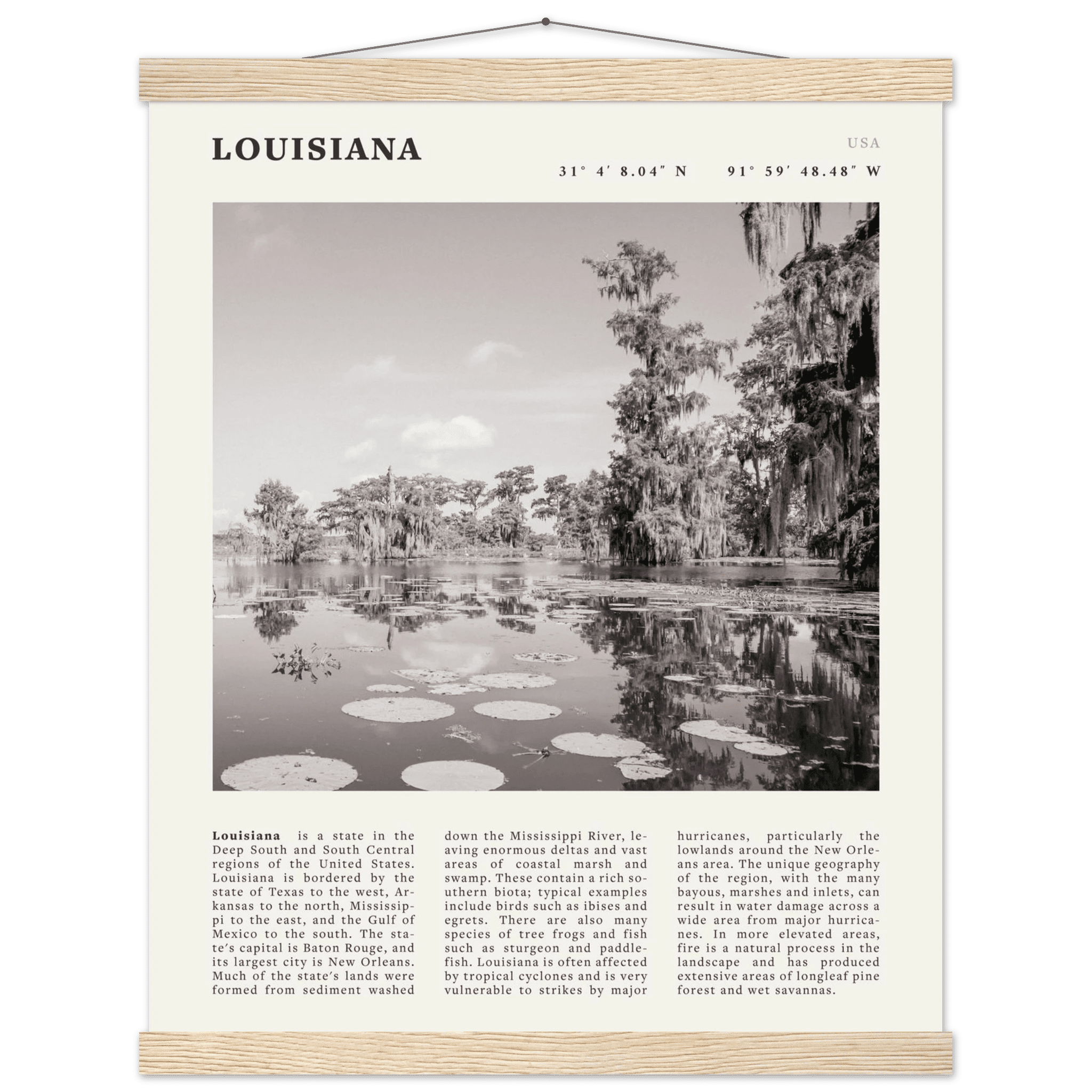 Louisiana Poster | Black & White Bayou Wall Art | Southern USA Travel Print Decor - Evergreen Posters