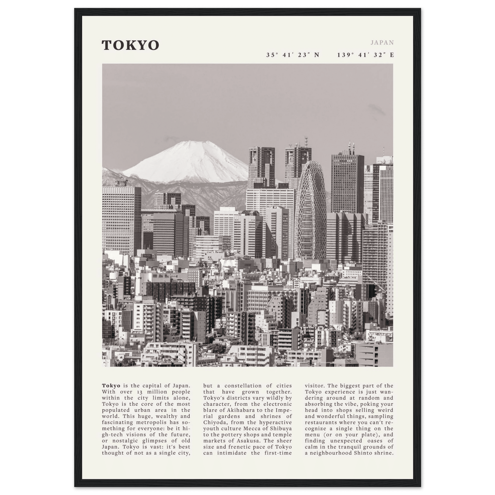 Tokyo Poster | Black & White Mount Fuji Skyline Wall Art | Japan Travel Print - Evergreen Posters