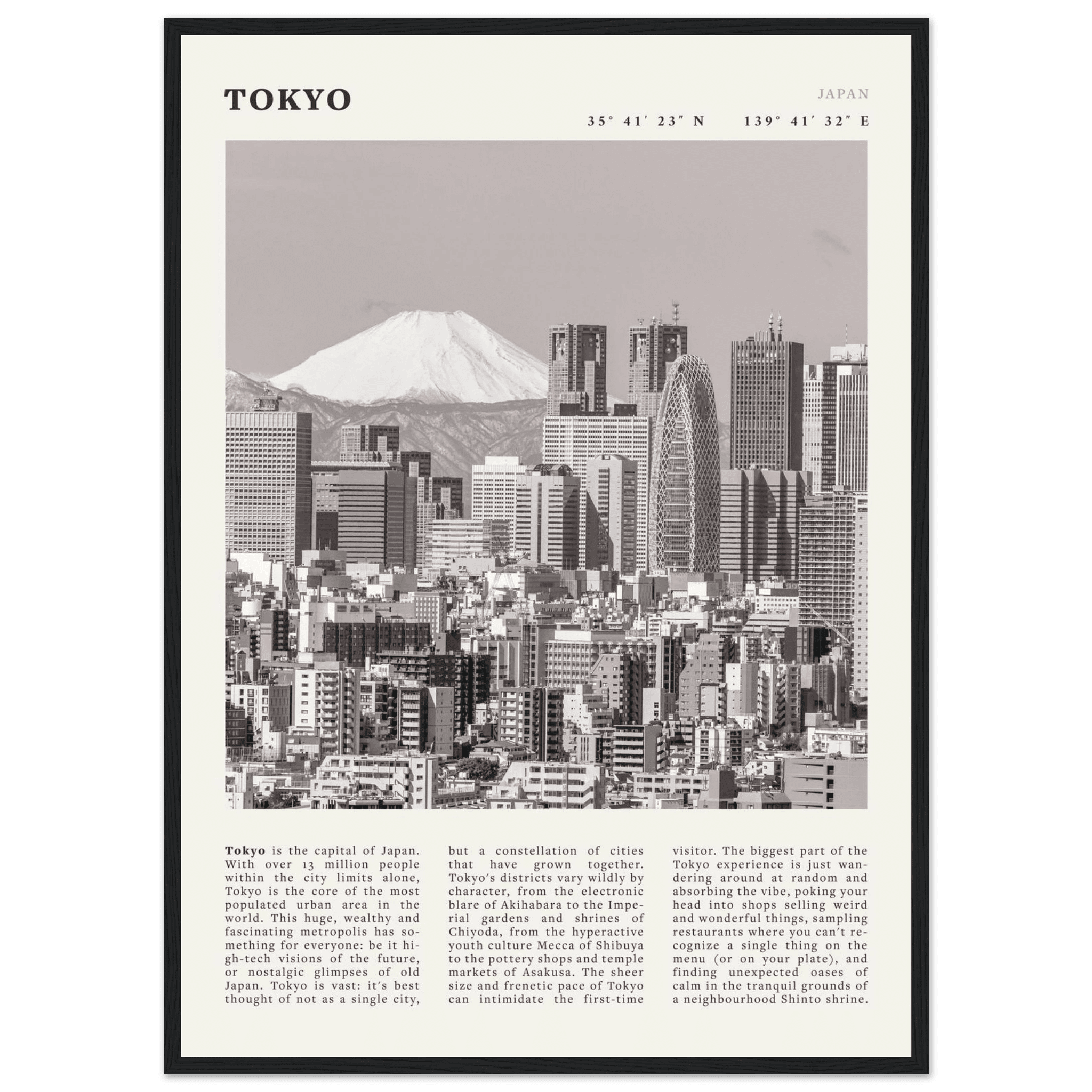 Tokyo Poster | Black & White Mount Fuji Skyline Wall Art | Japan Travel Print - Evergreen Posters