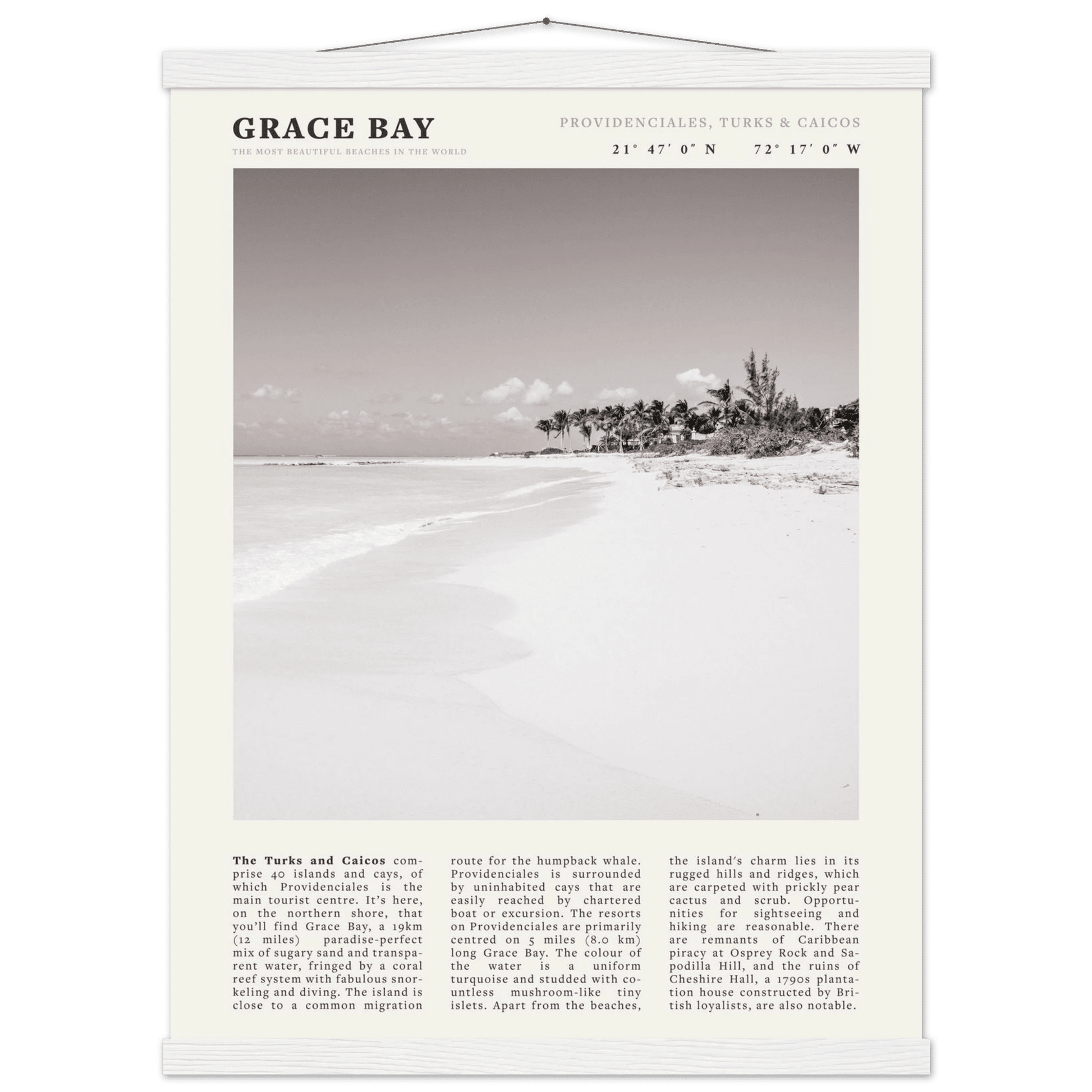 Grace Bay Poster | Black & White Turks & Caicos Wall Art | Caribbean Beach Print - Evergreen Posters