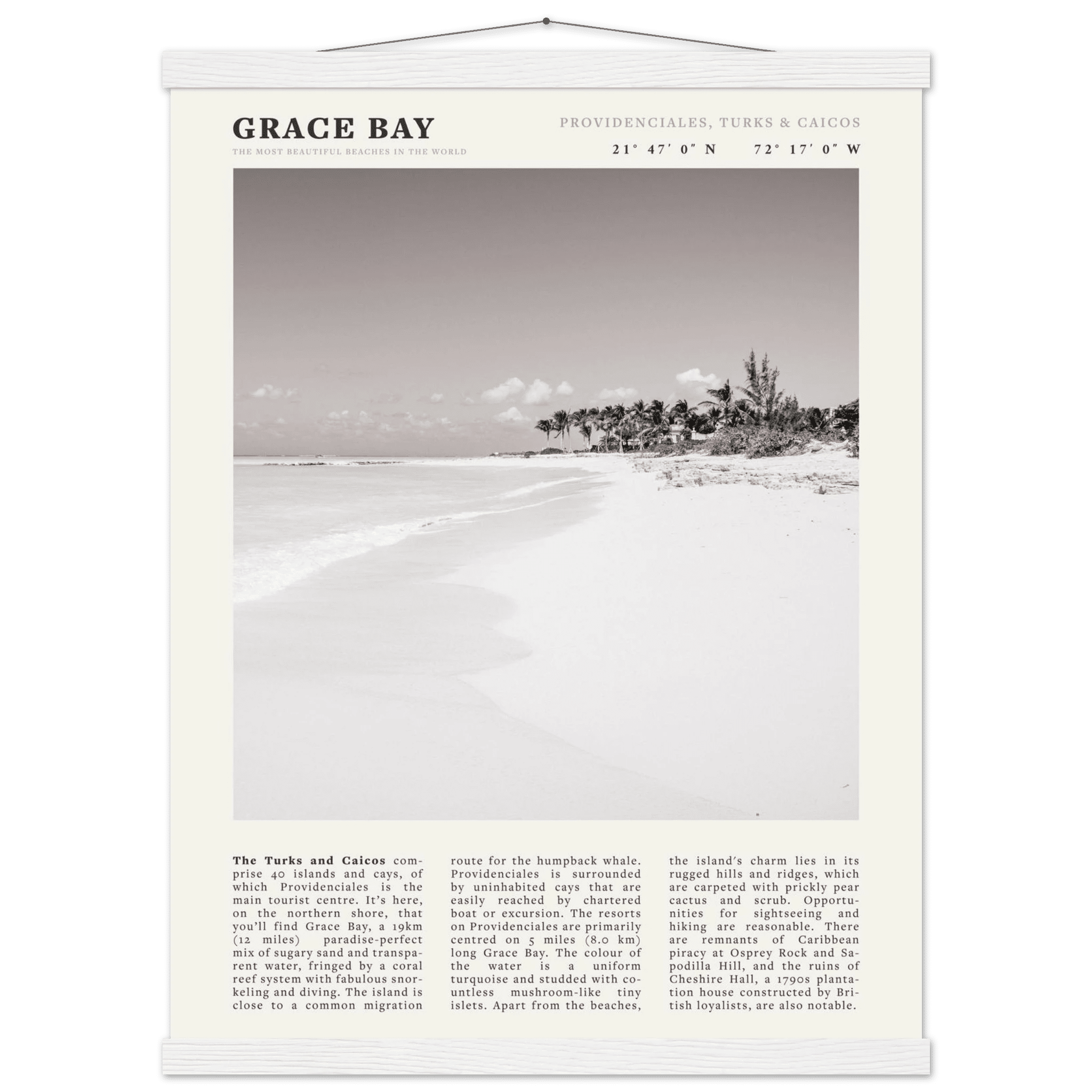 Grace Bay Poster | Black & White Turks & Caicos Wall Art | Caribbean Beach Print - Evergreen Posters