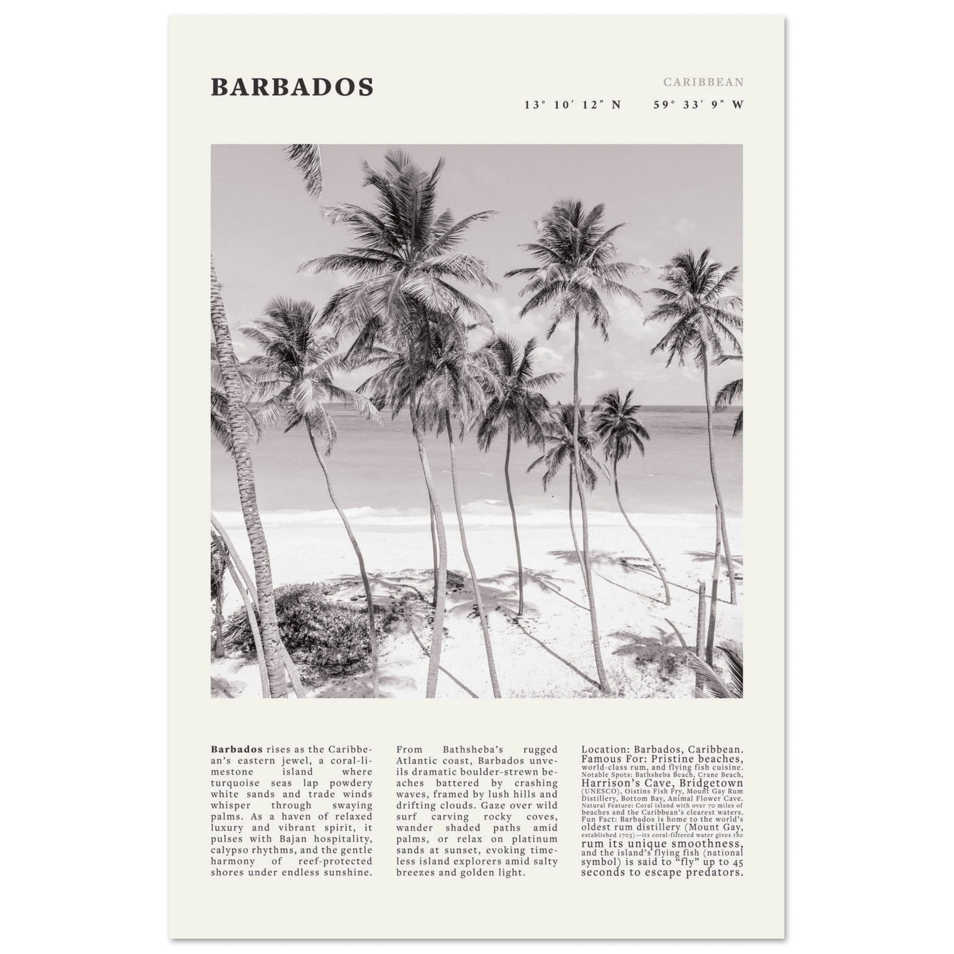 Barbados Poster Black and White – Vintage Caribbean Palm Beach Print (Digital & Printed Options) - Evergreen Posters