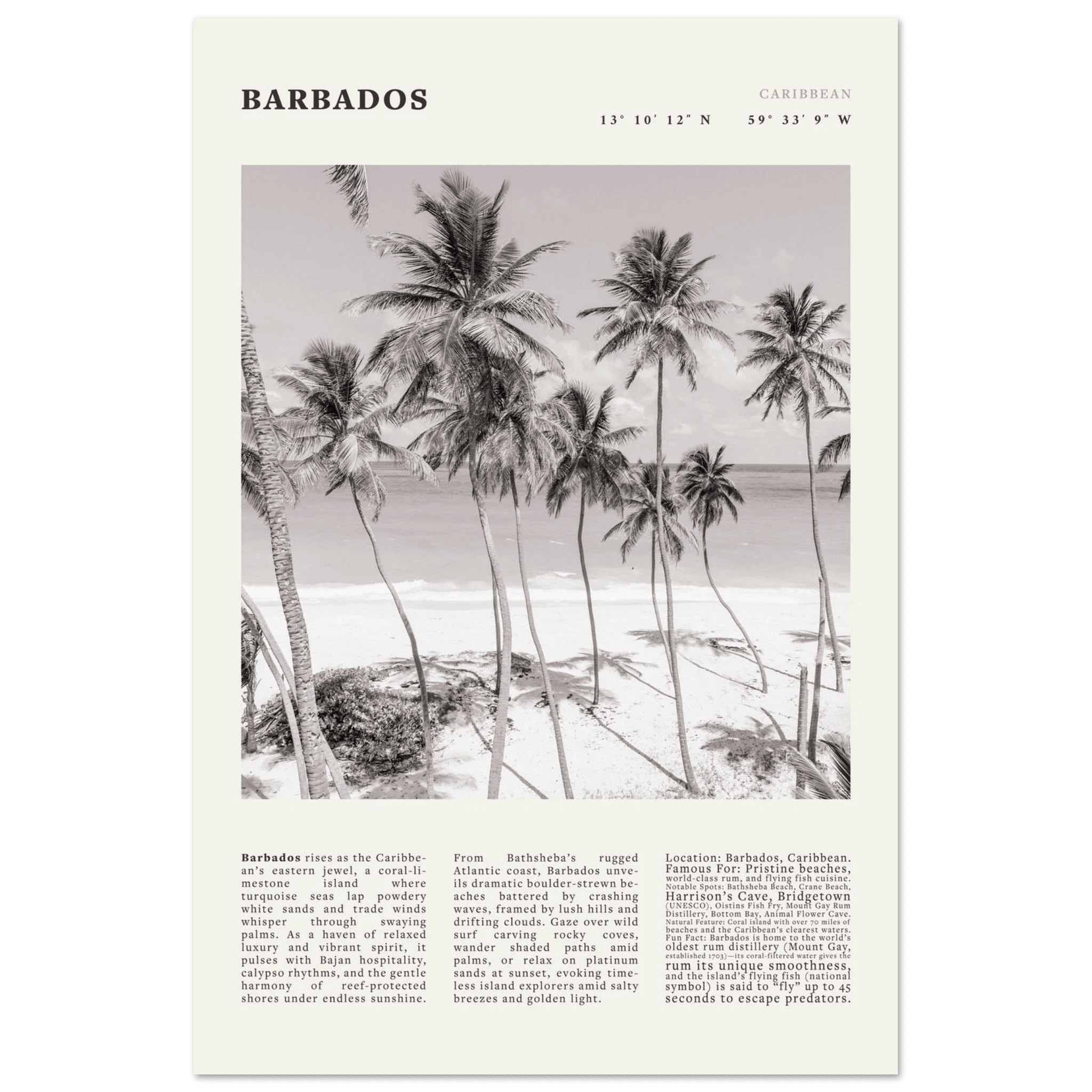 Barbados Poster Black and White – Vintage Caribbean Palm Beach Print (Digital & Printed Options) - Evergreen Posters