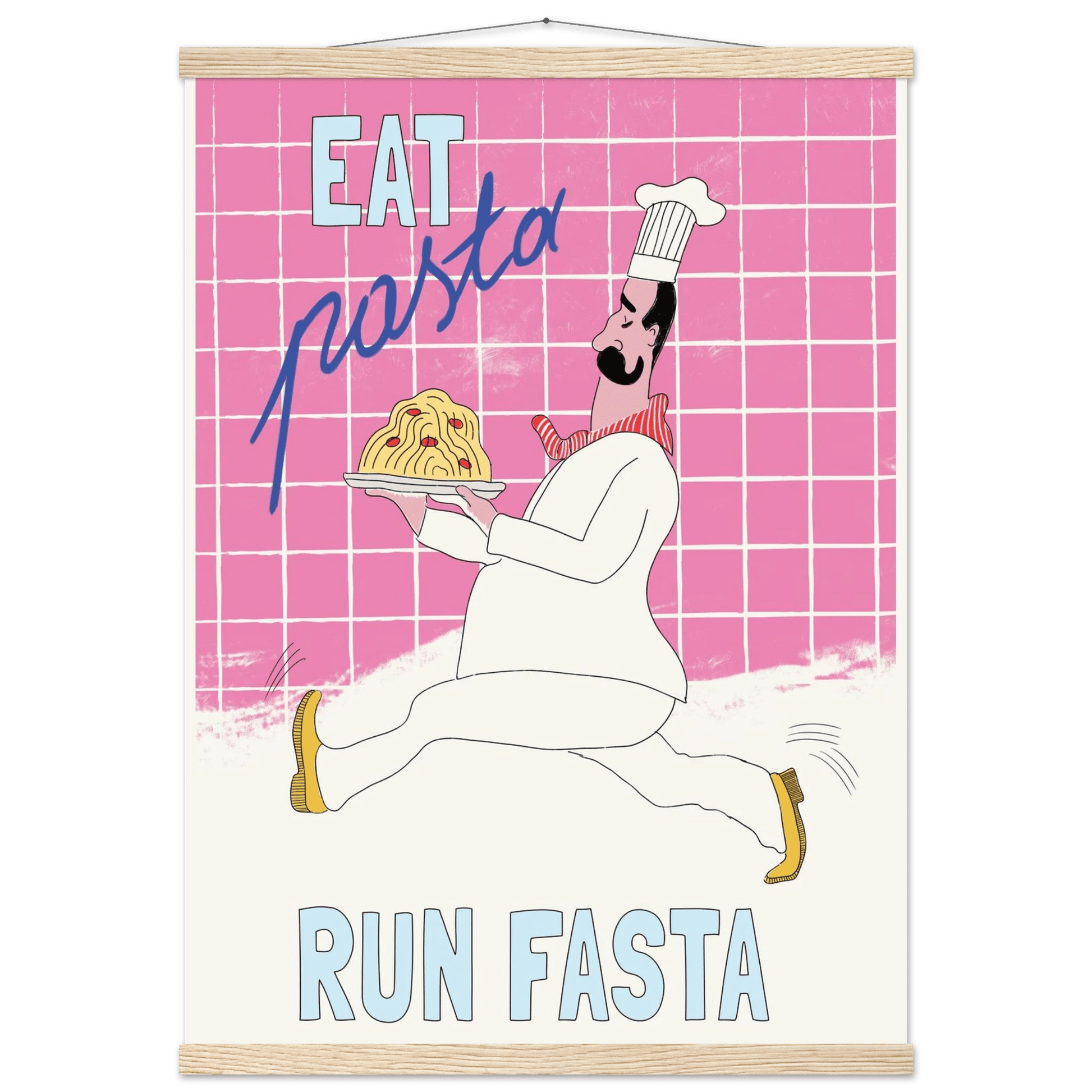 Eat Pasta Run Fasta Poster – Playful Kitchen Wall Art Print (Pink Edition) - Evergreen Posters
